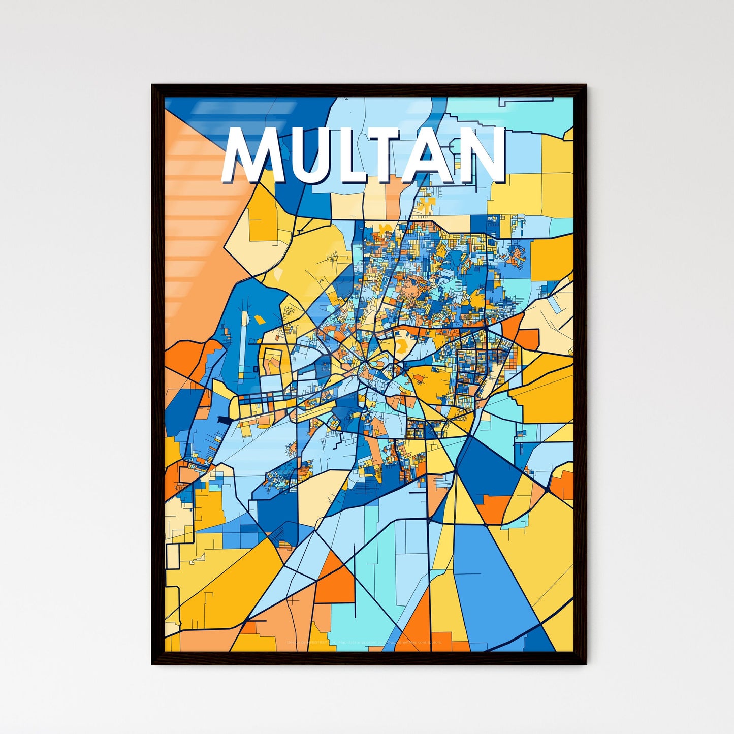 MULTAN PAKISTAN Vibrant Colorful Art Map Poster Blue Orange