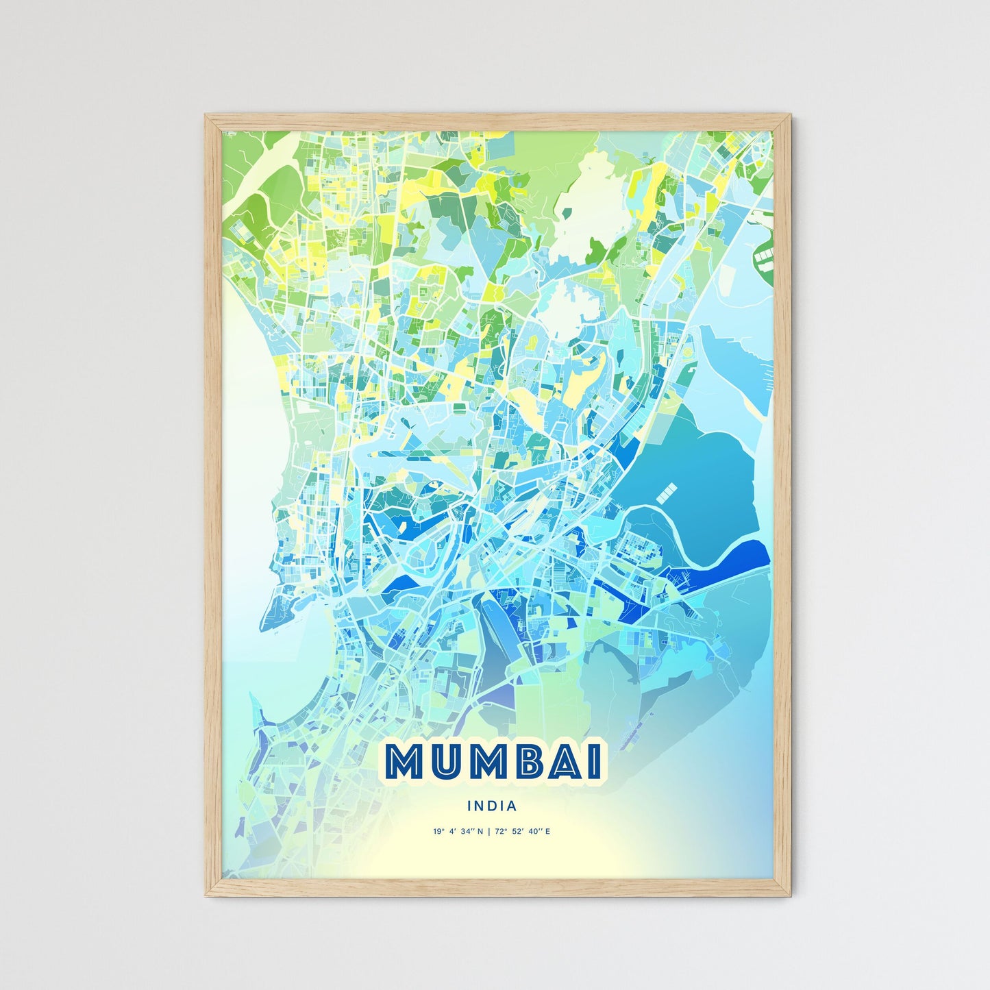Colorful Mumbai India Fine Art Map Cool Blue