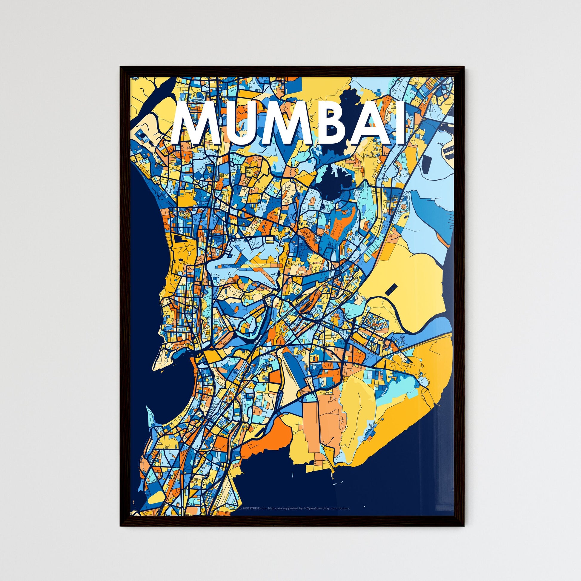 MUMBAI INDIA Vibrant Colorful Art Map Poster Blue Orange