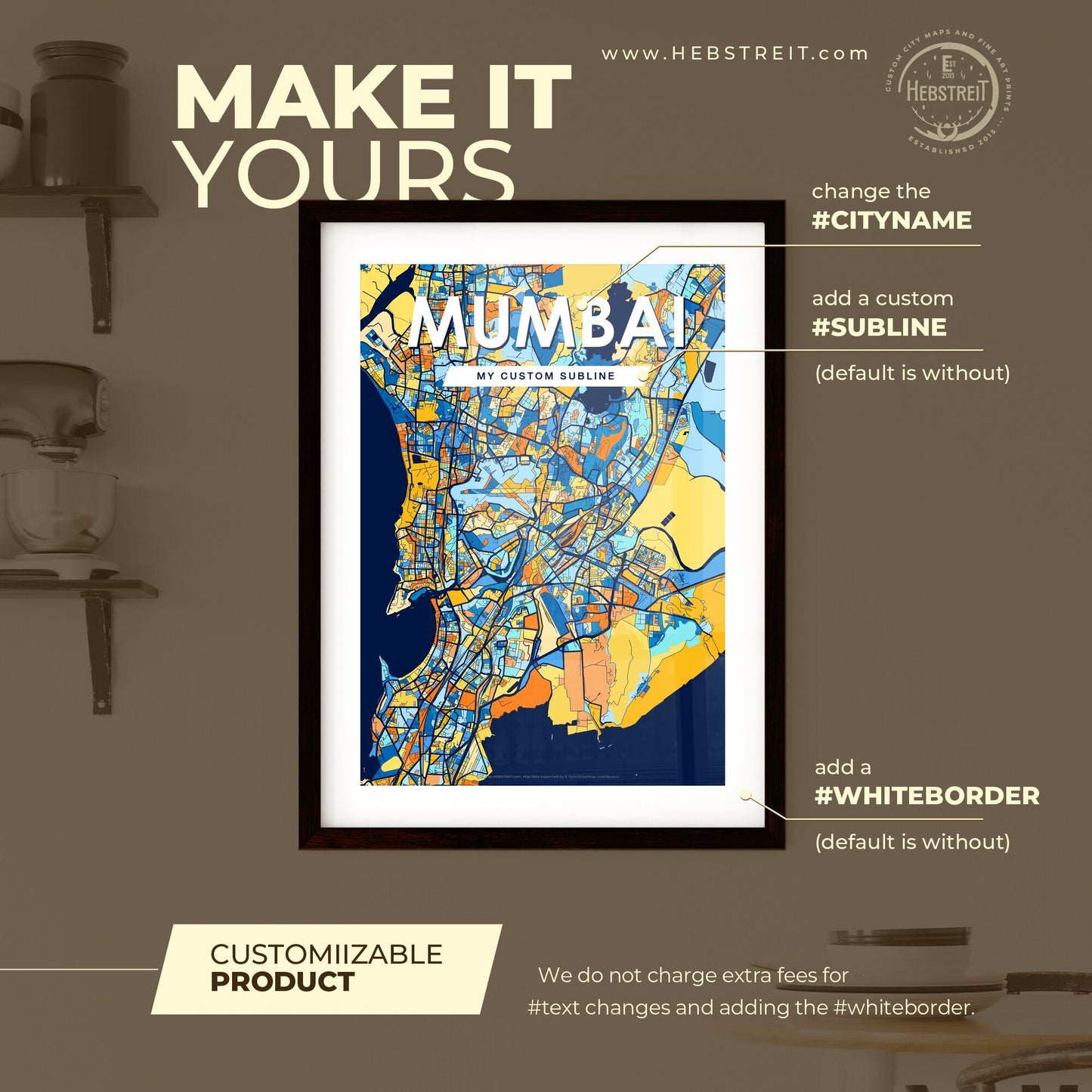 MUMBAI INDIA Vibrant Colorful Art Map Poster Blue Orange