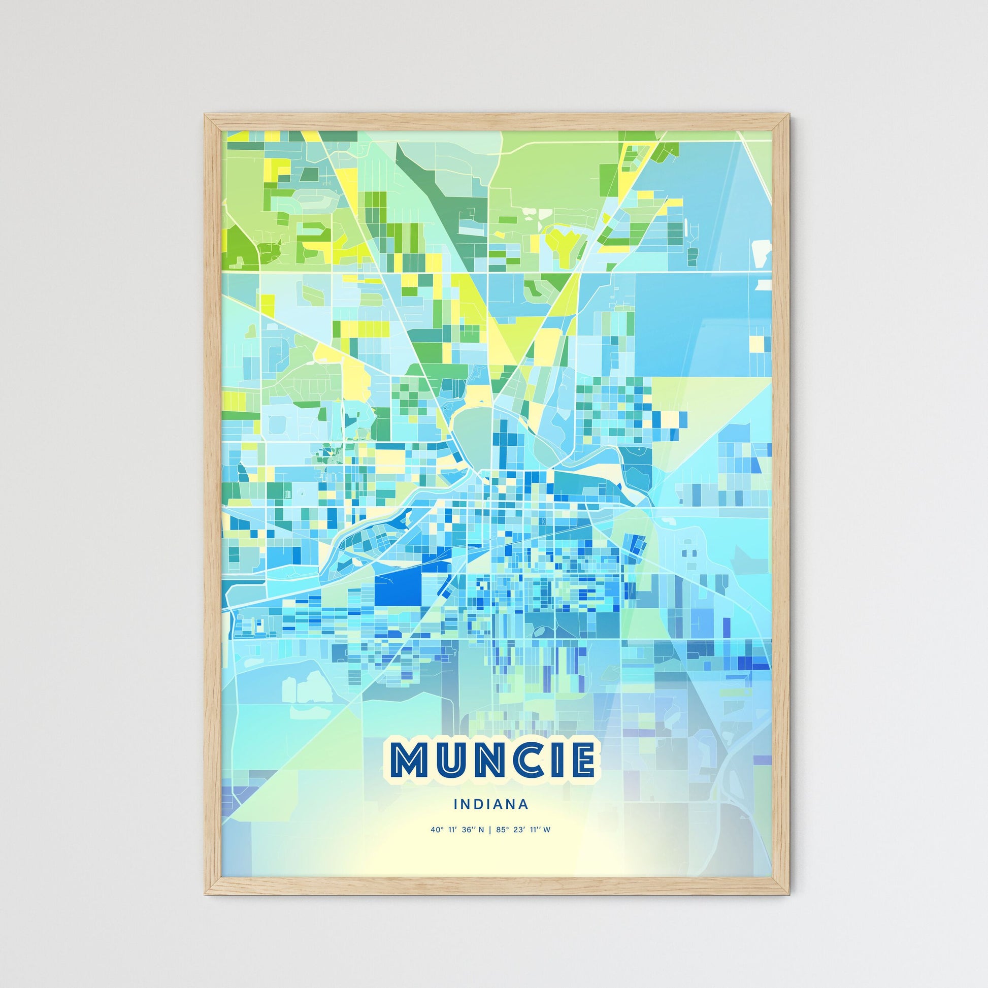 Colorful Muncie Indiana Fine Art Map Cool Blue