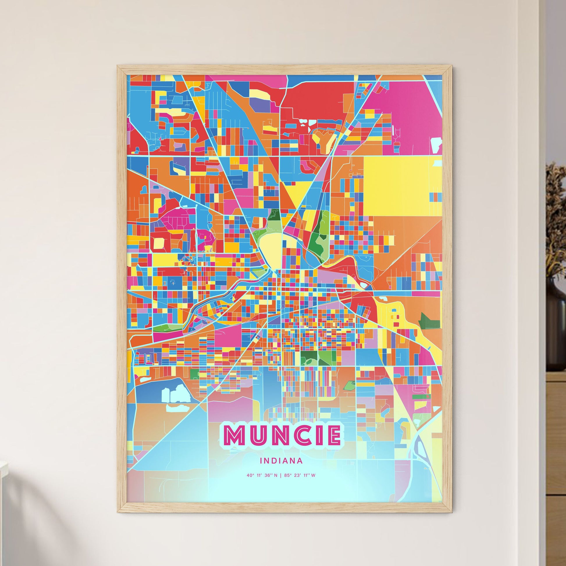 Colorful Muncie Indiana Fine Art Map Crazy Colors