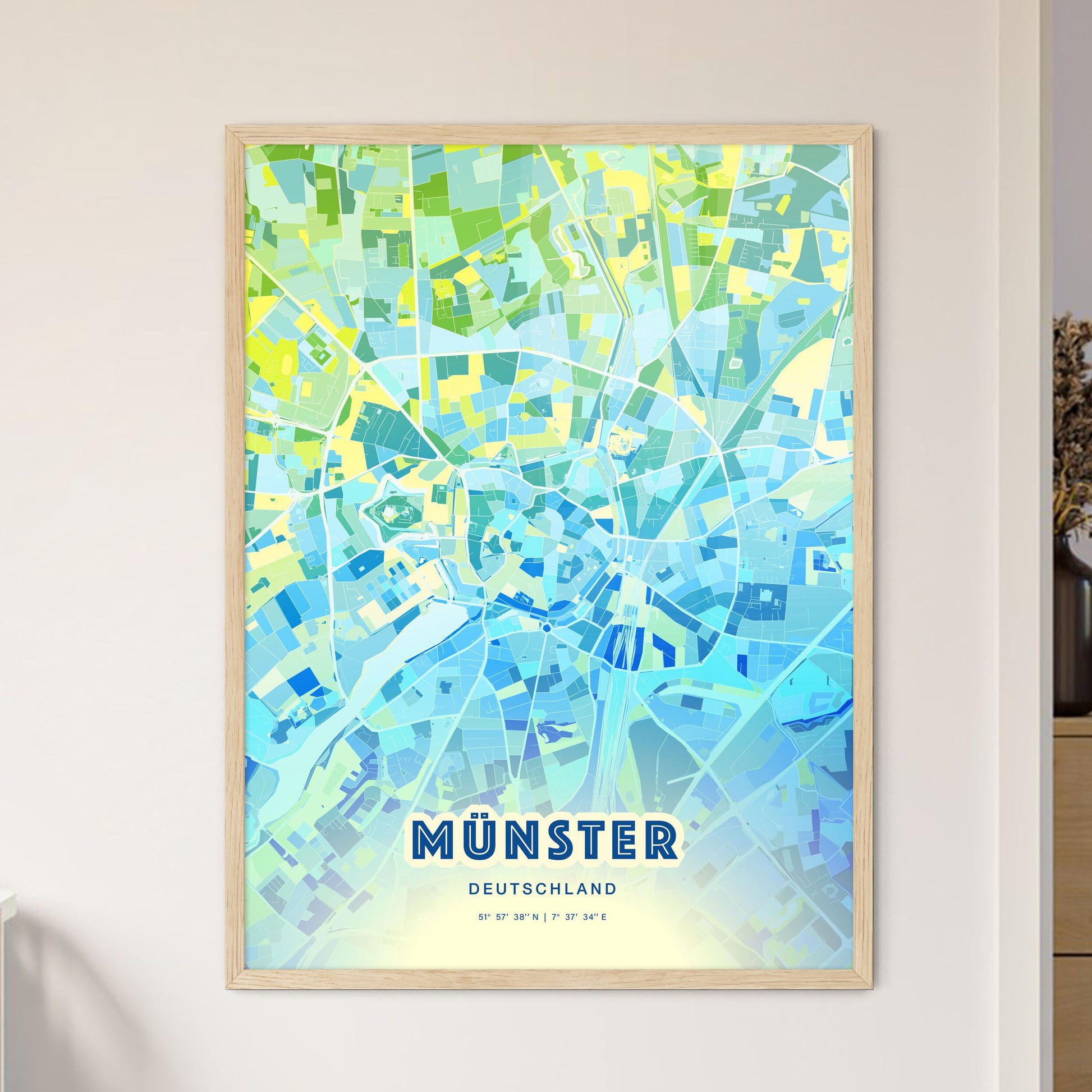 Colorful Münster Germany Fine Art Map Cool Blue