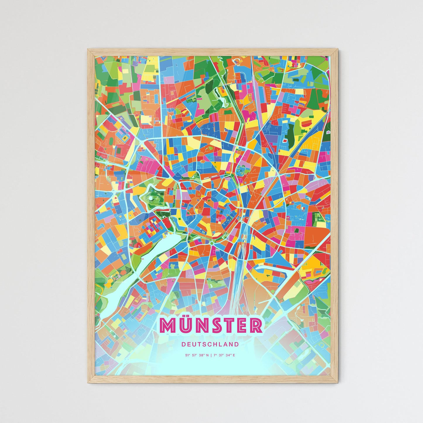 Colorful Münster Germany Fine Art Map Crazy Colors