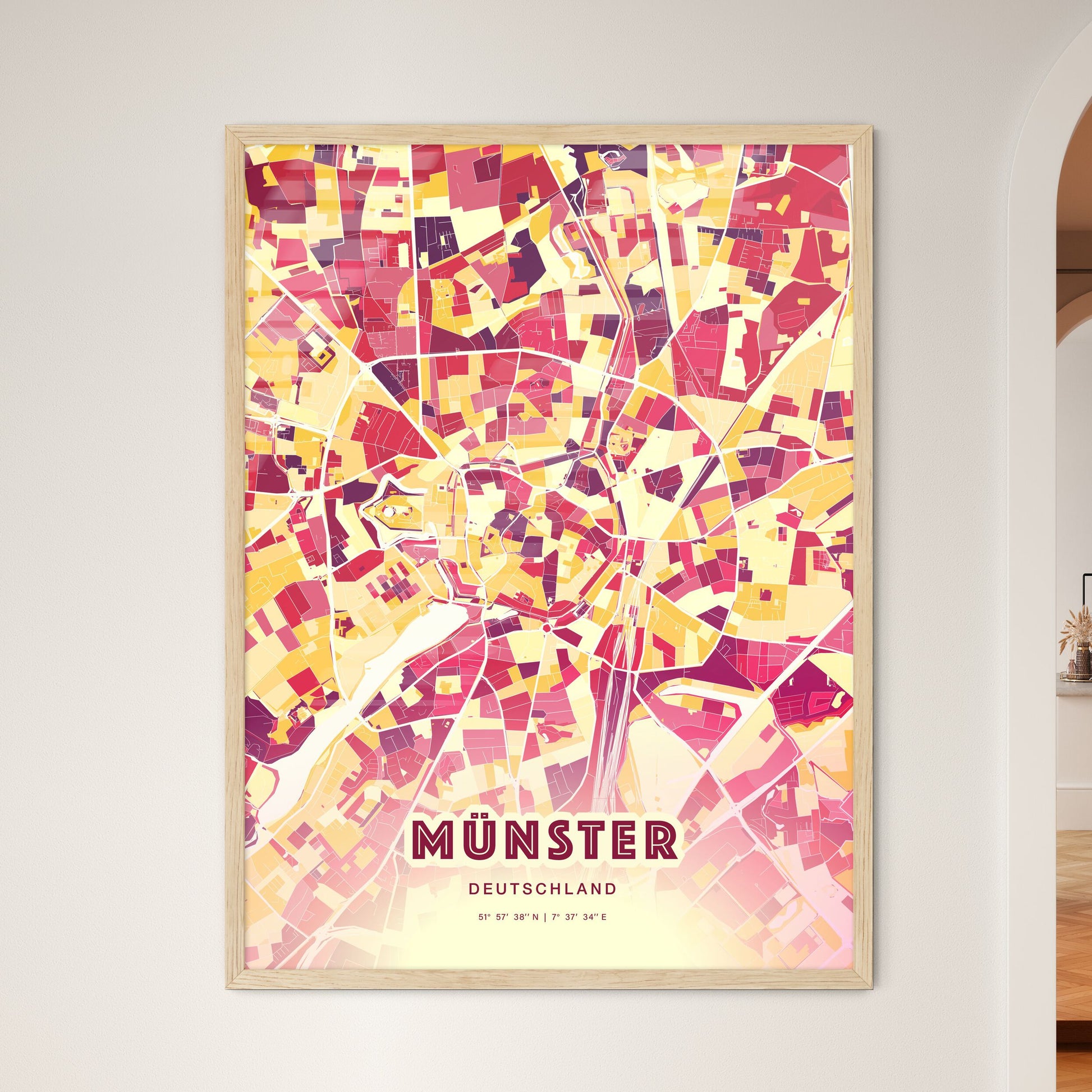 Colorful Münster Germany Fine Art Map Hot Red