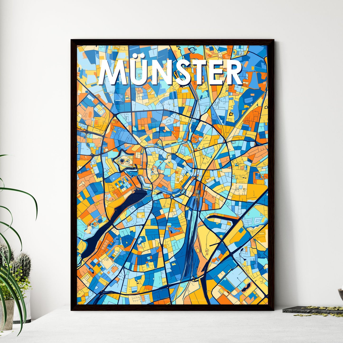 MÜNSTER GERMANY Vibrant Colorful Art Map Poster Blue Orange