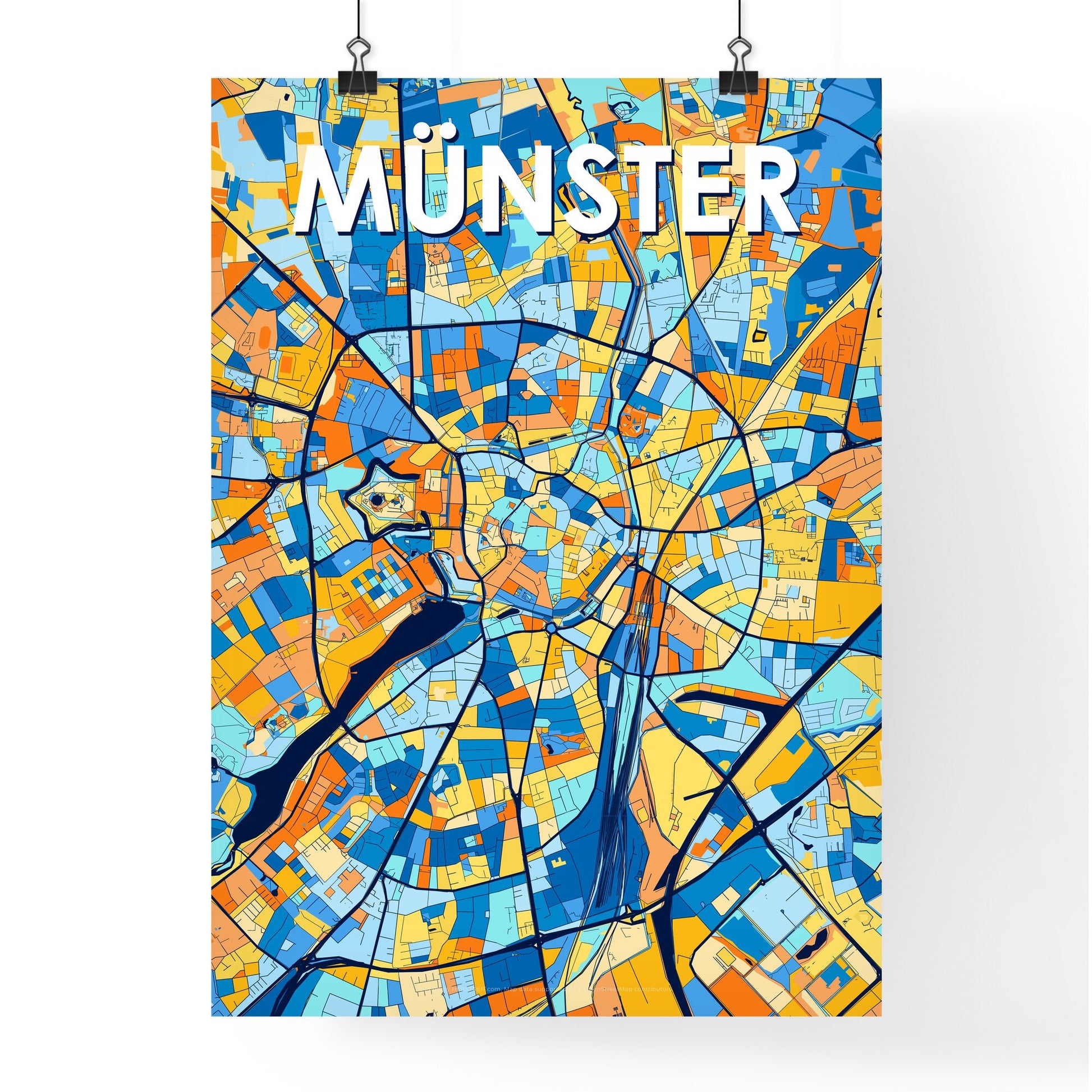 MÜNSTER GERMANY Vibrant Colorful Art Map Poster Blue Orange