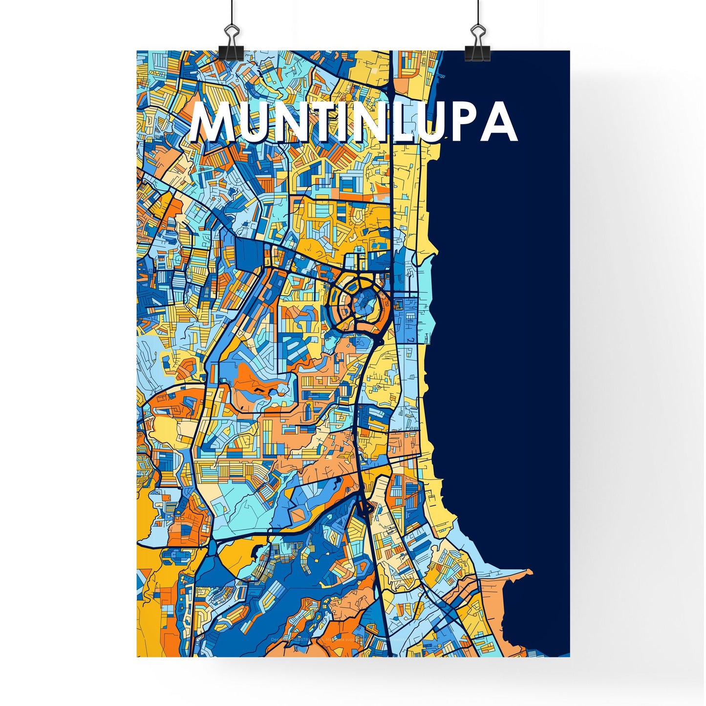 MUNTINLUPA PHILIPPINES Vibrant Colorful Art Map Poster Blue Orange