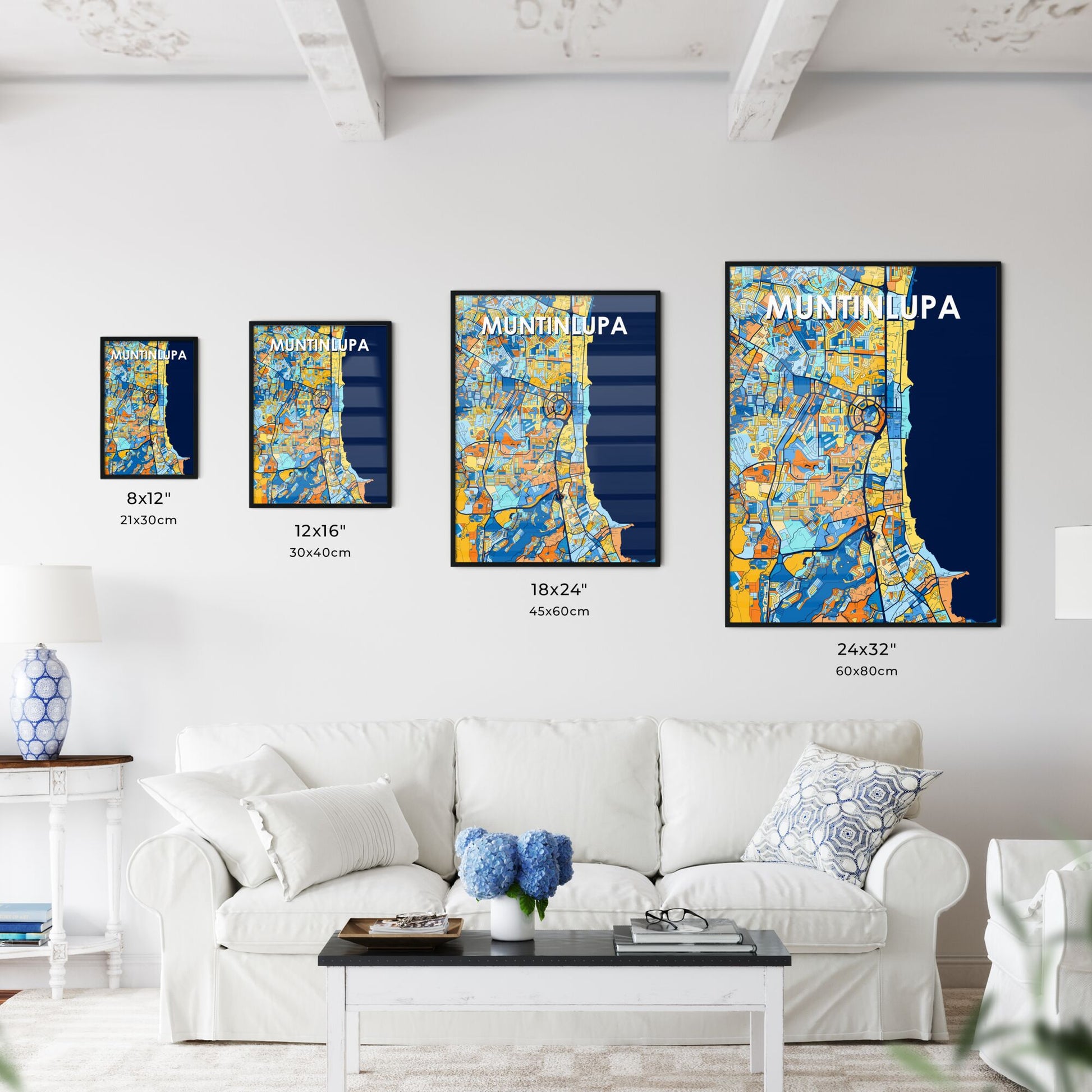 MUNTINLUPA PHILIPPINES Vibrant Colorful Art Map Poster Blue Orange