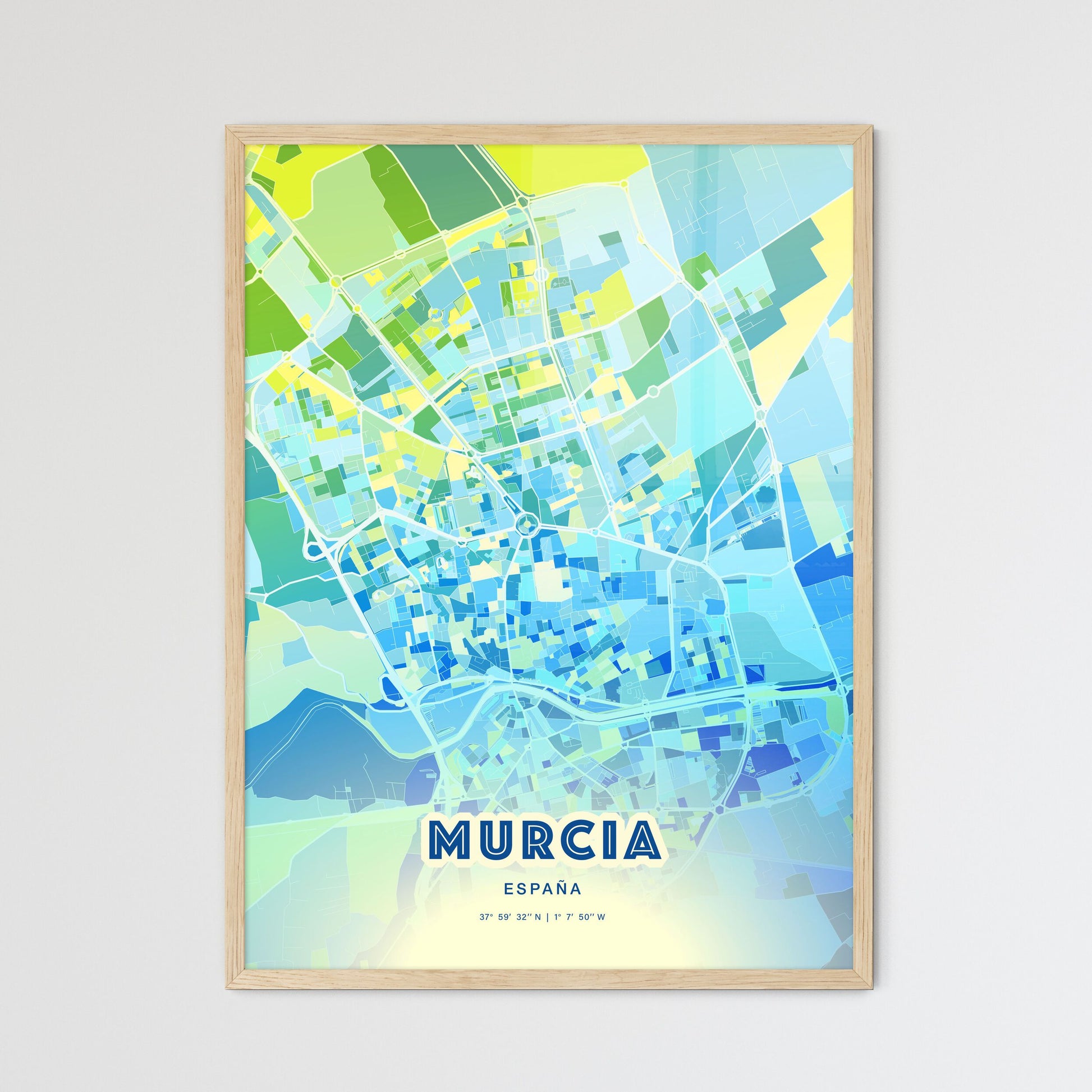 Colorful Murcia Spain Fine Art Map Cool Blue