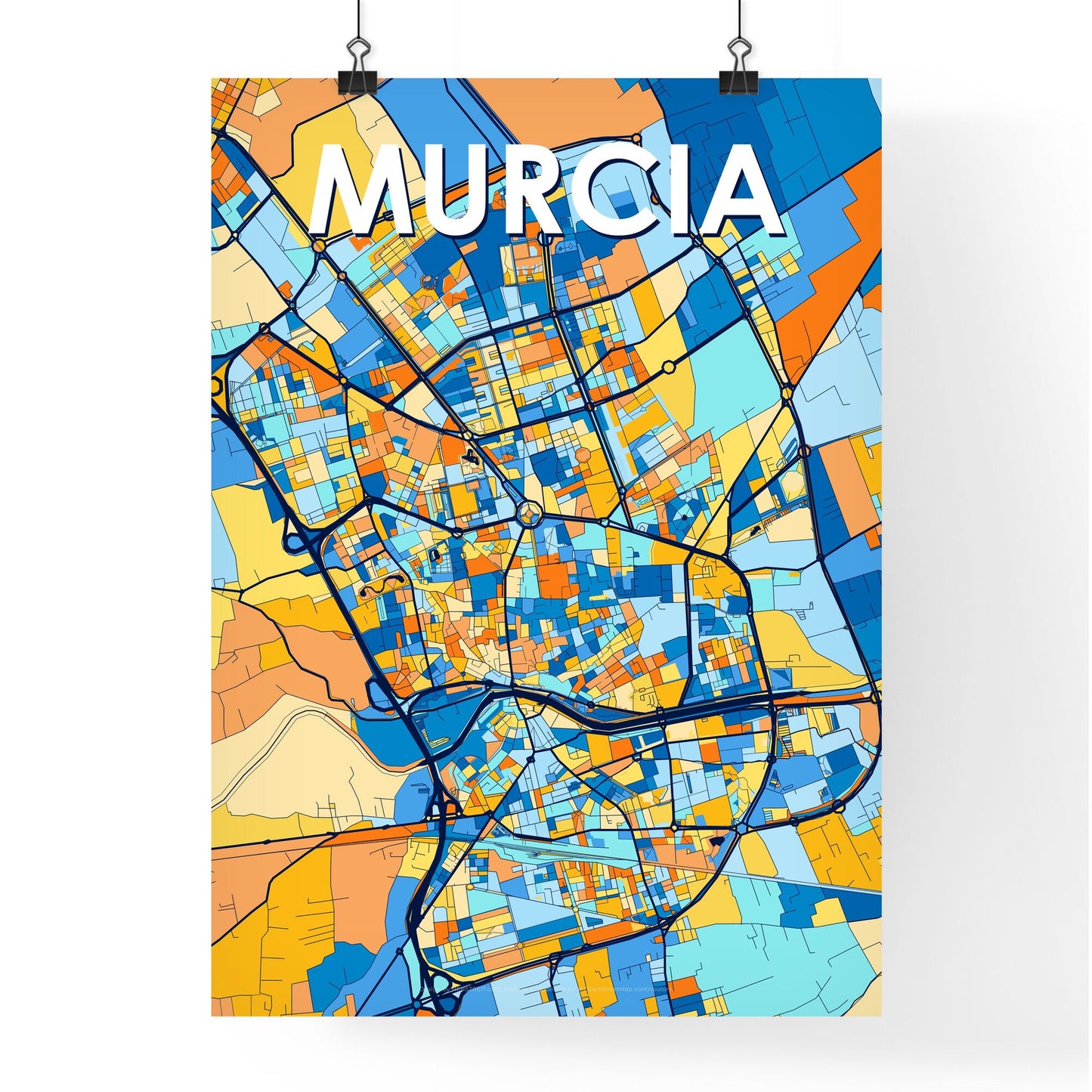 MURCIA SPAIN Vibrant Colorful Art Map Poster