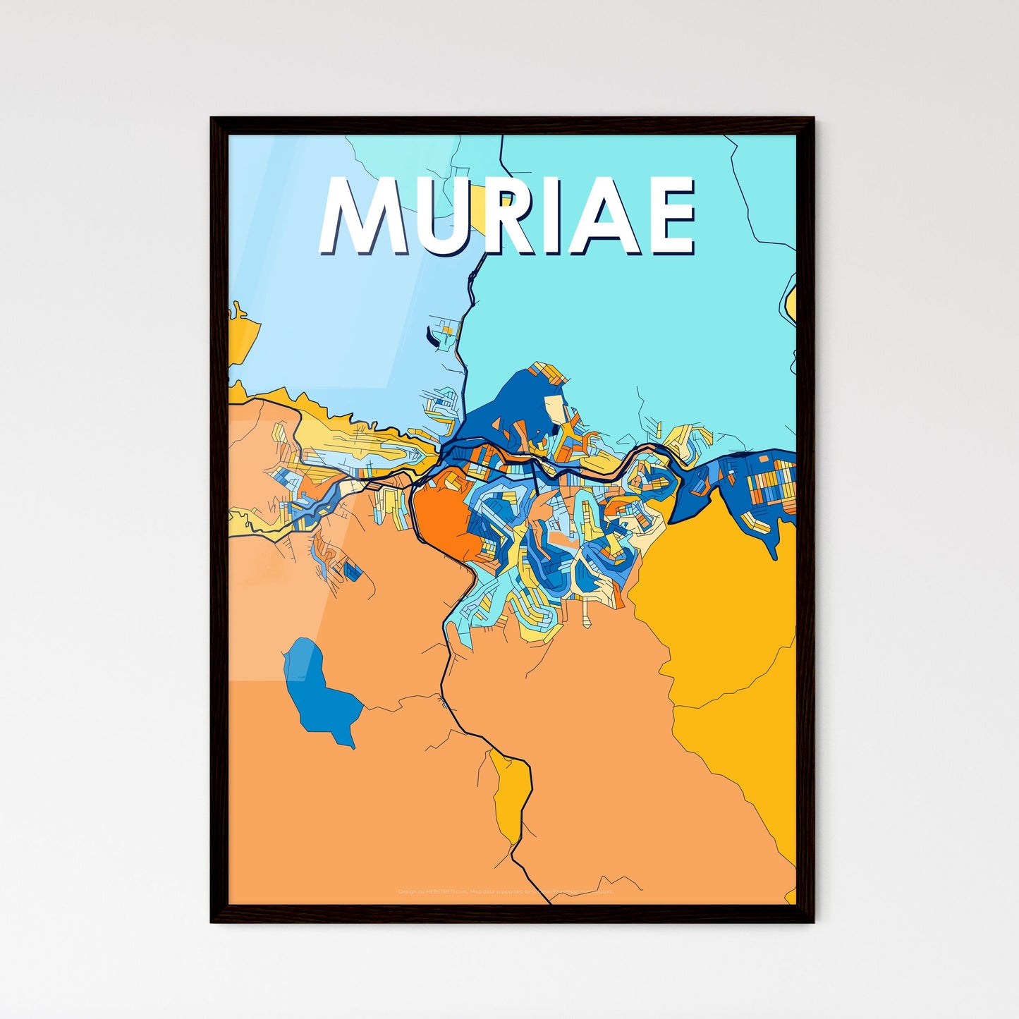 MURIAE BRAZIL Vibrant Colorful Art Map Poster Blue Orange