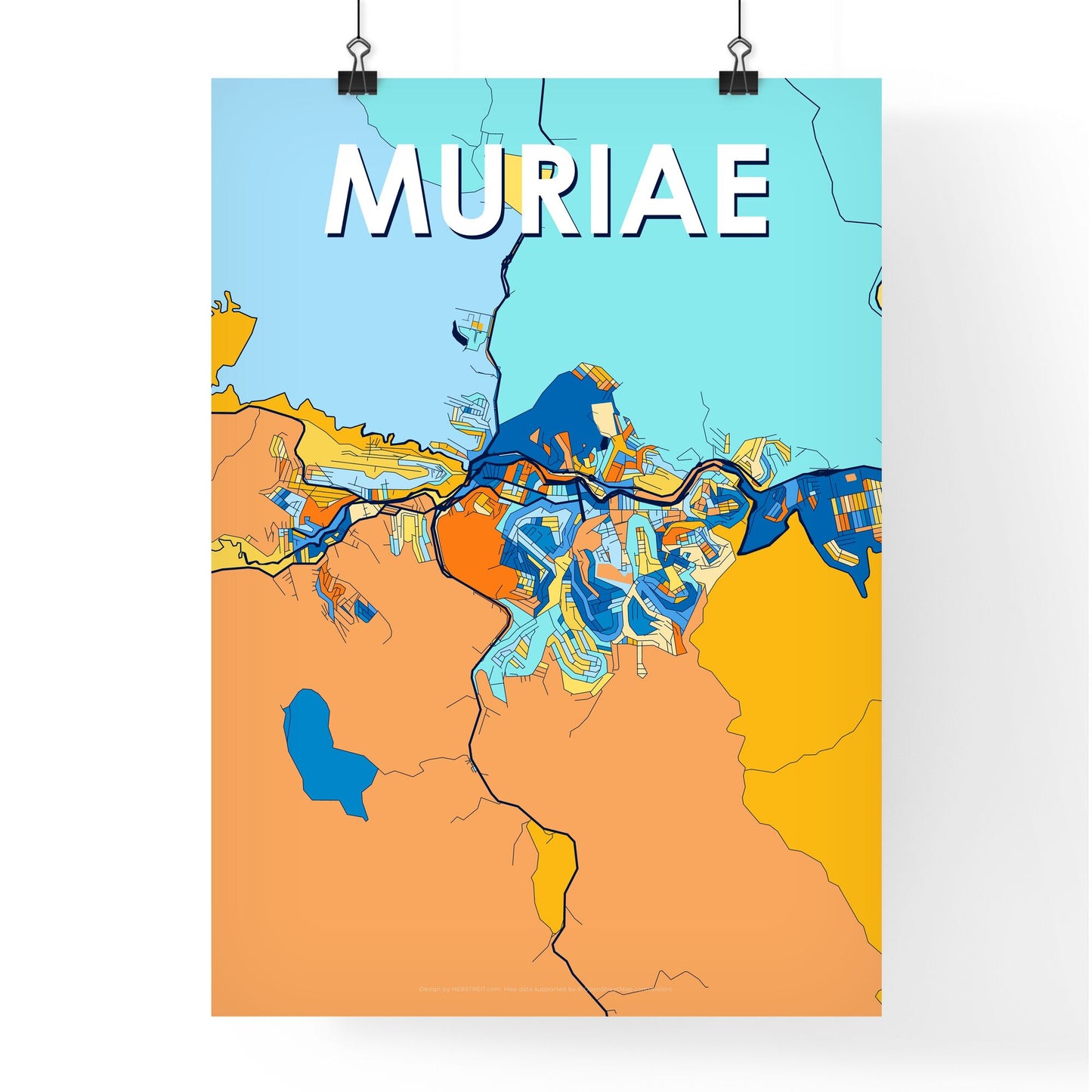 MURIAE BRAZIL Vibrant Colorful Art Map Poster Blue Orange