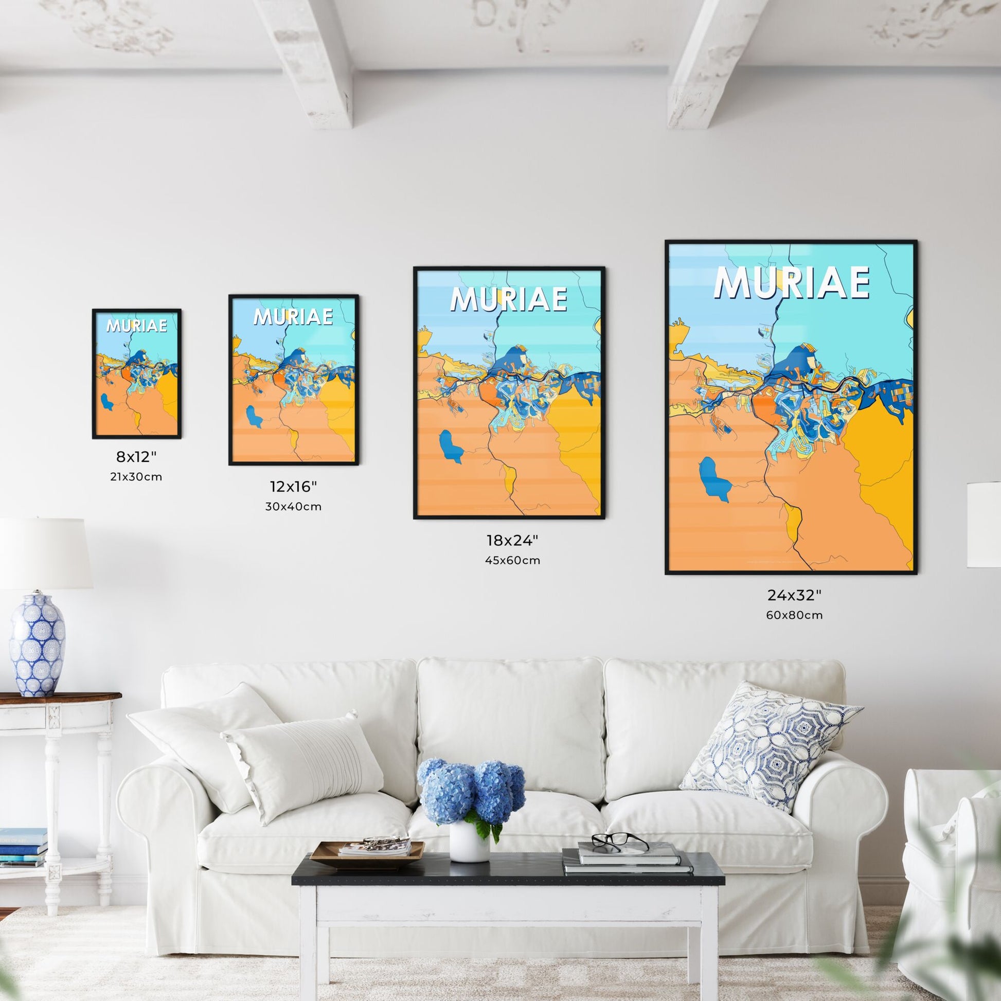 MURIAE BRAZIL Vibrant Colorful Art Map Poster Blue Orange