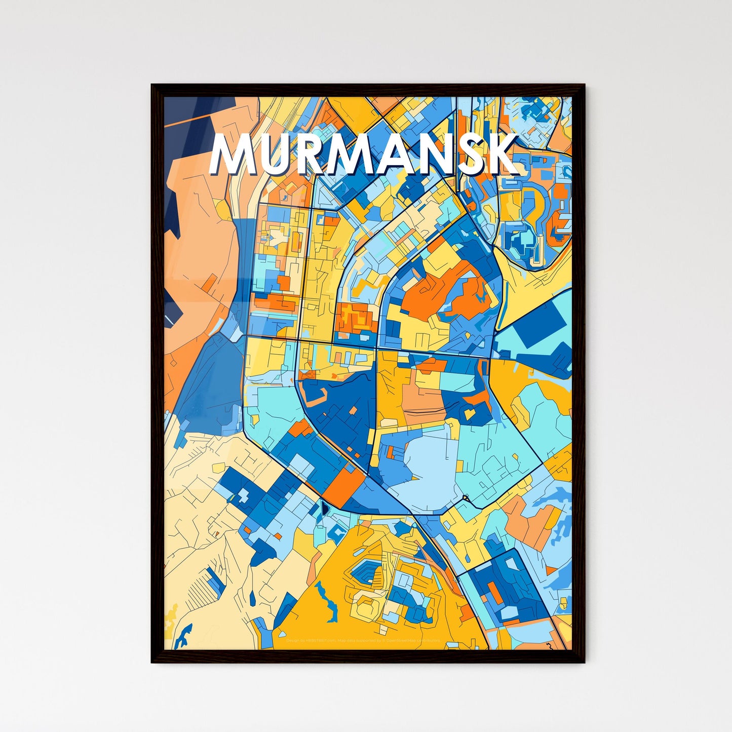 MURMANSK RUSSIA Vibrant Colorful Art Map Poster Blue Orange