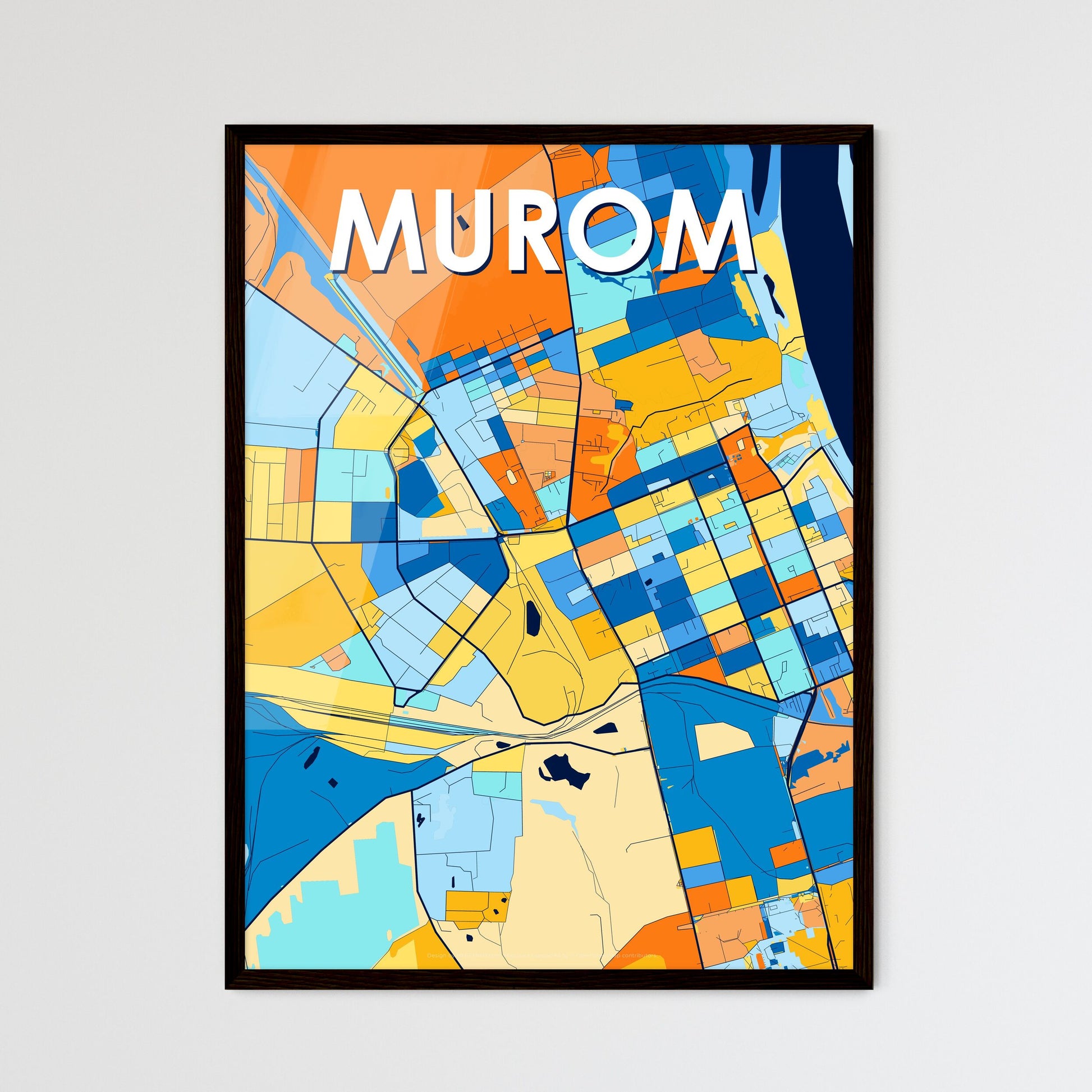 MUROM RUSSIA Vibrant Colorful Art Map Poster Blue Orange