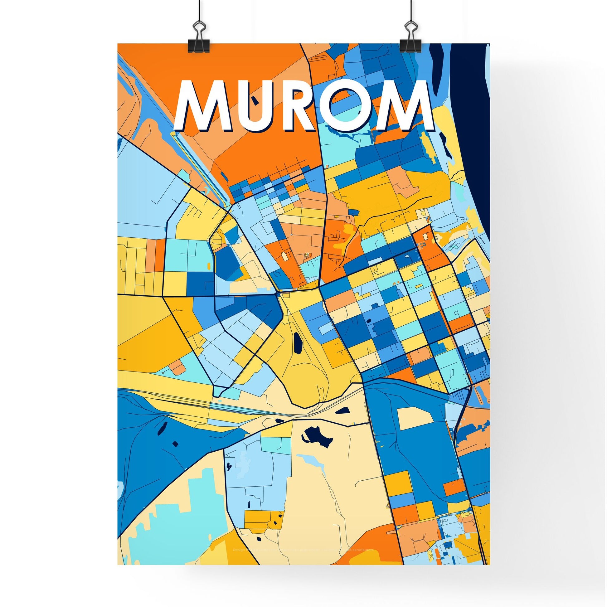 MUROM RUSSIA Vibrant Colorful Art Map Poster Blue Orange