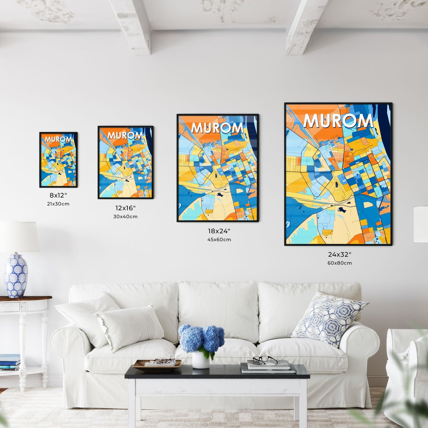 MUROM RUSSIA Vibrant Colorful Art Map Poster Blue Orange