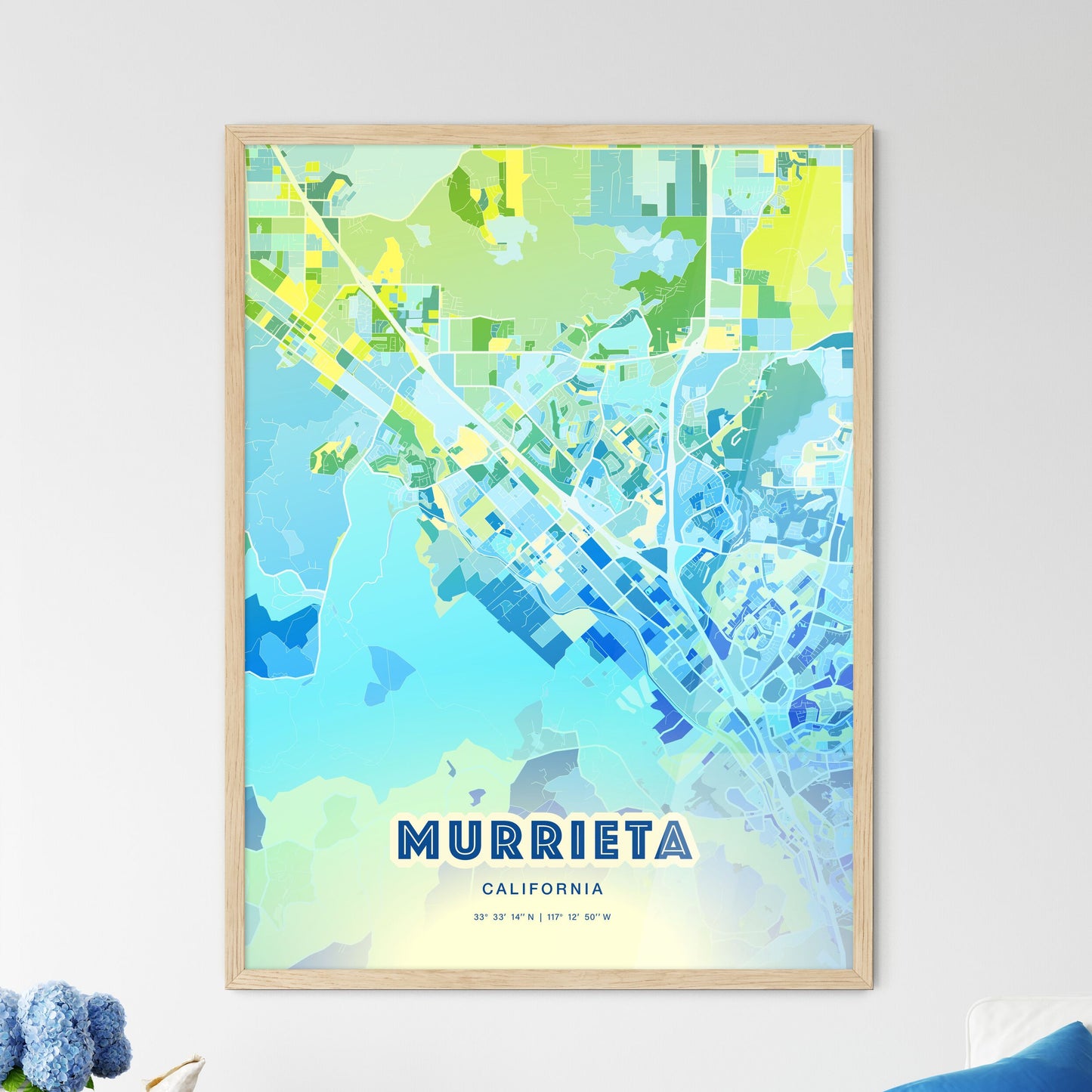 Colorful Murrieta California Fine Art Map Cool Blue