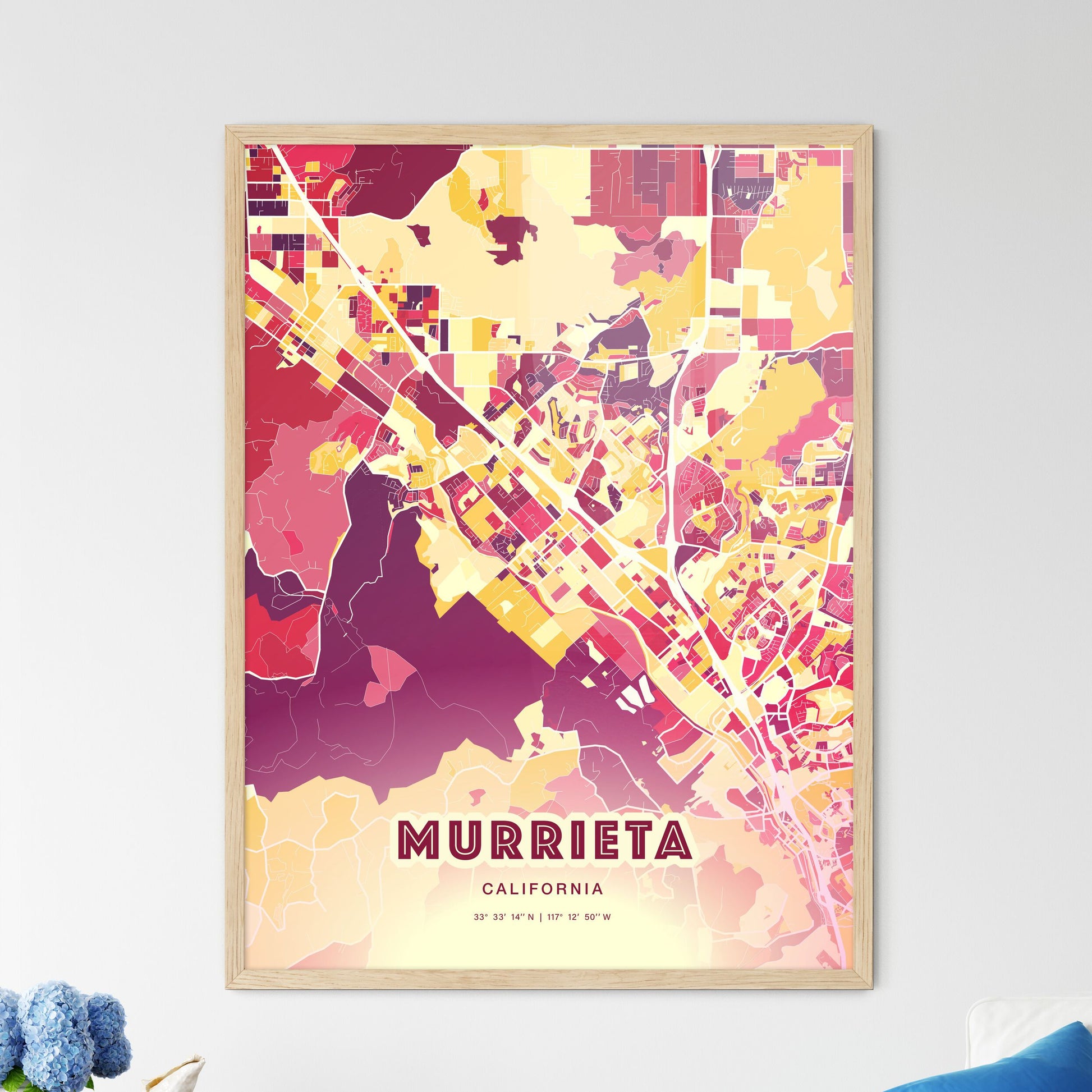 Colorful Murrieta California Fine Art Map Hot Red