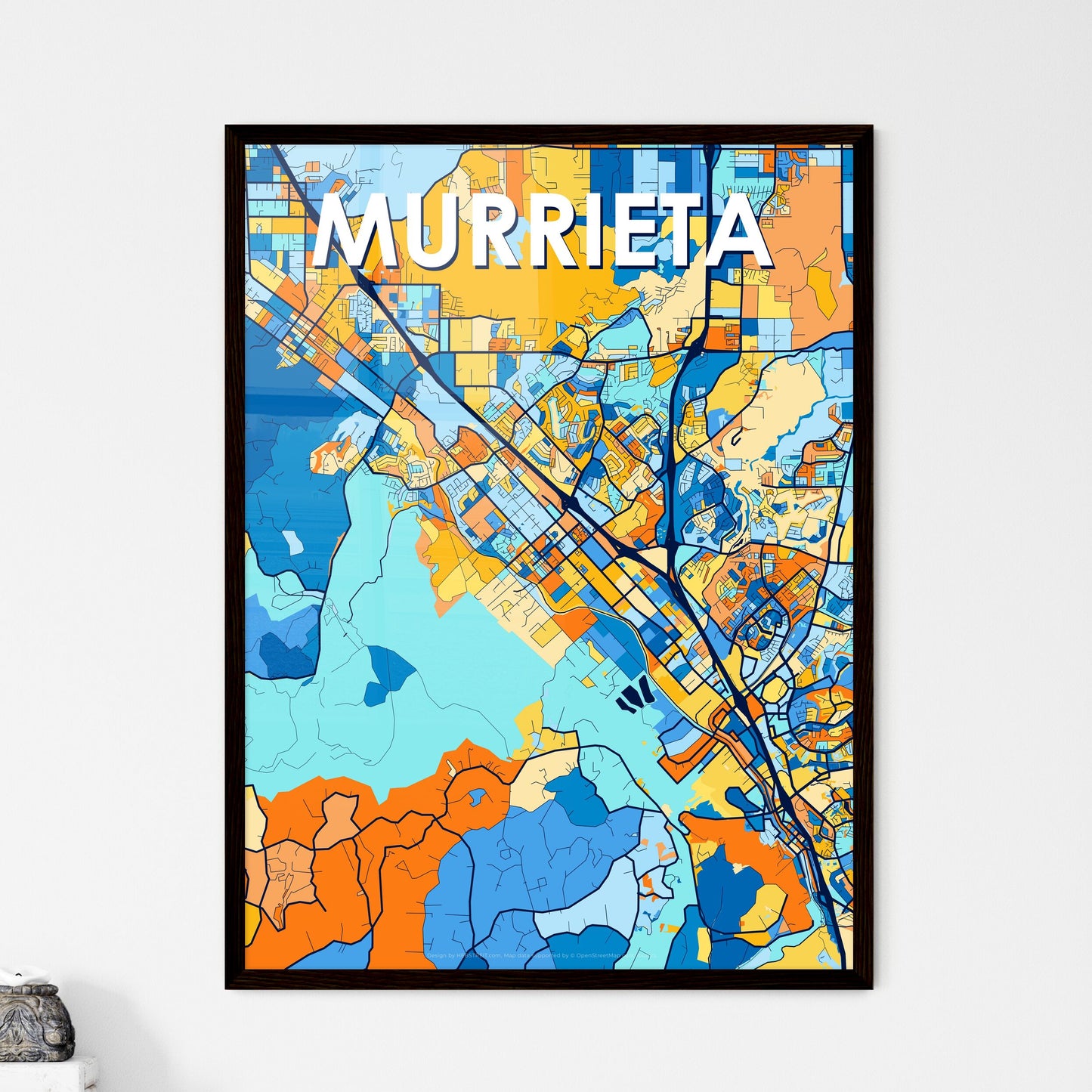 MURRIETA CALIFORNIA Vibrant Colorful Art Map Poster Blue Orange