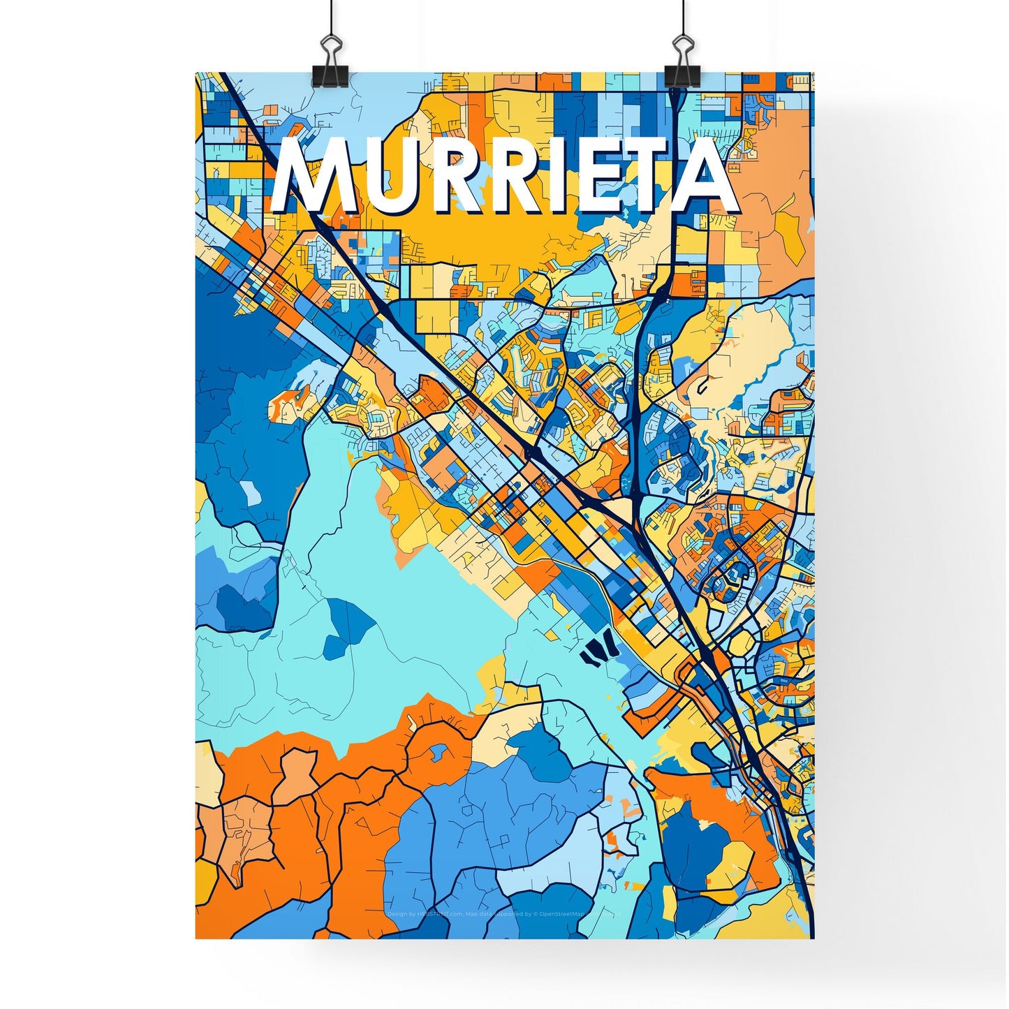 MURRIETA CALIFORNIA Vibrant Colorful Art Map Poster Blue Orange