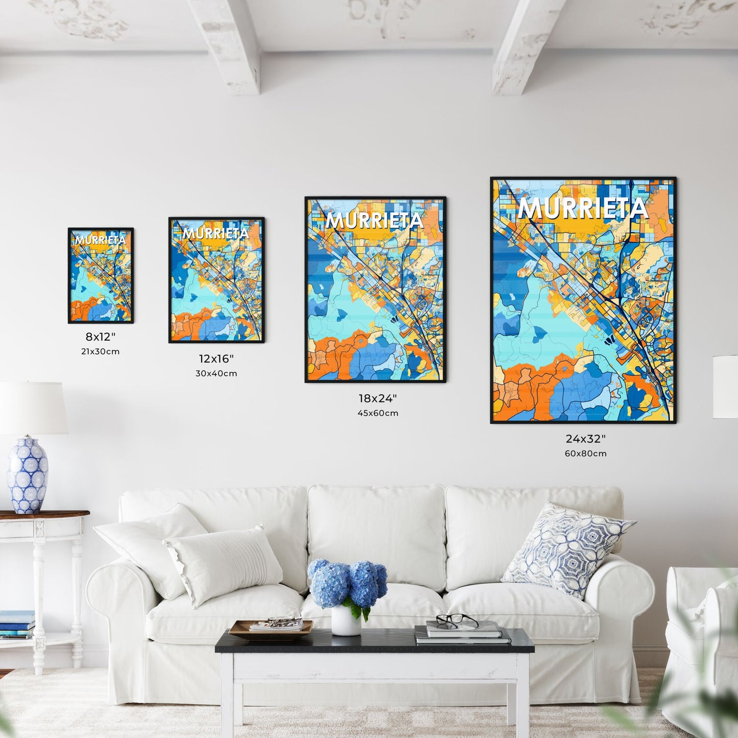 MURRIETA CALIFORNIA Vibrant Colorful Art Map Poster Blue Orange