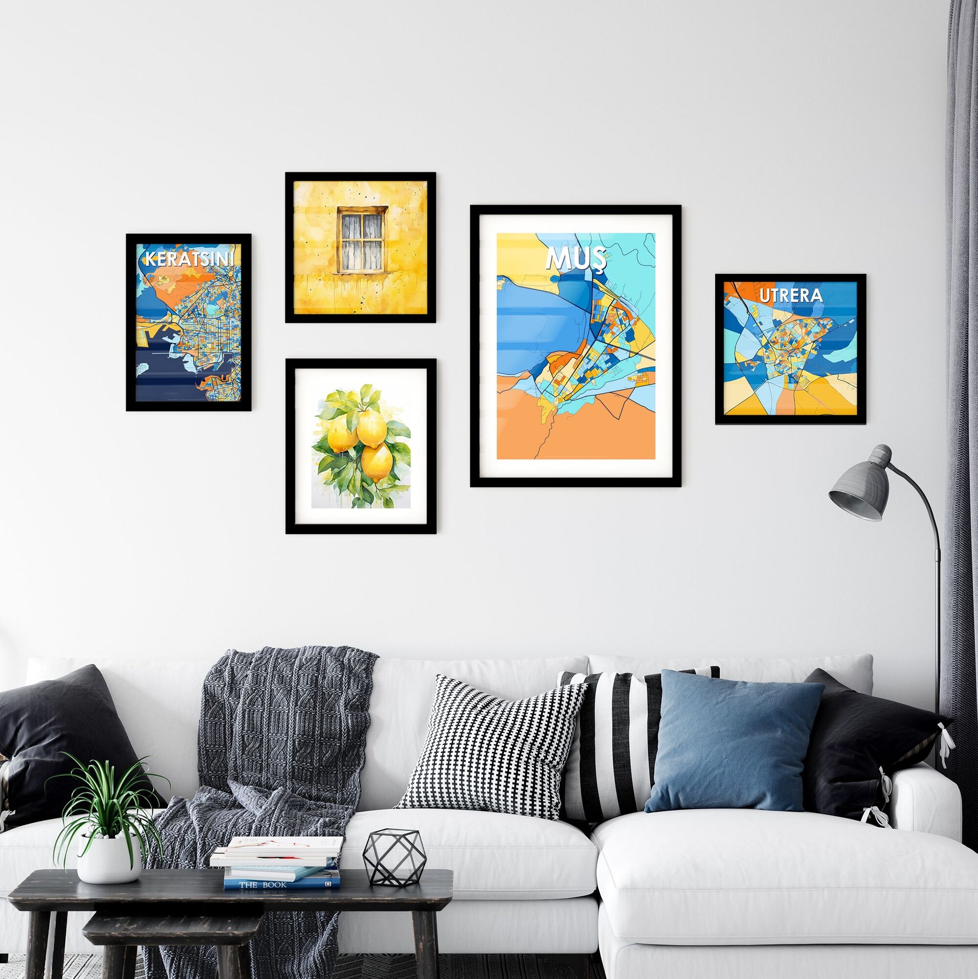 MUŞ TURKEY Vibrant Colorful Art Map Poster Blue Orange