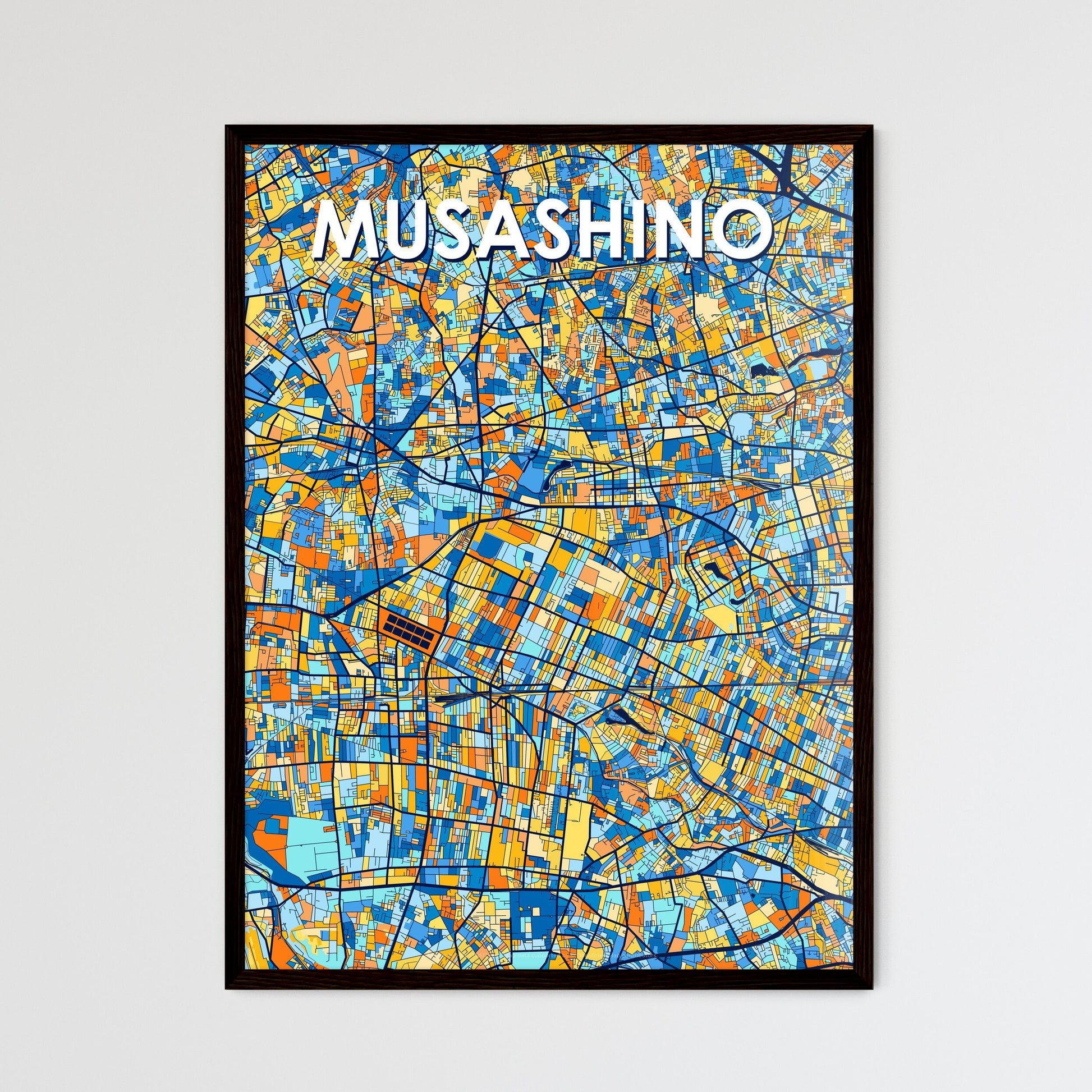 MUSASHINO JAPAN Vibrant Colorful Art Map Poster Blue Orange