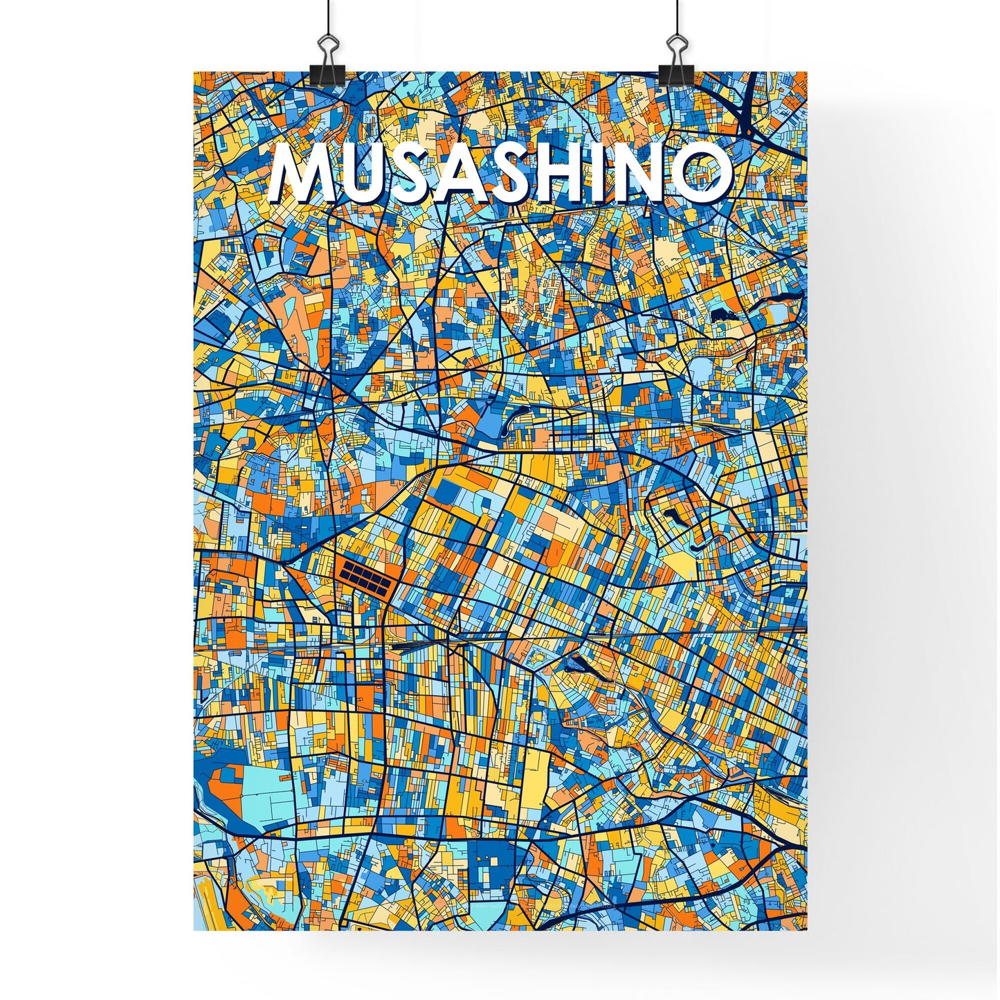 MUSASHINO JAPAN Vibrant Colorful Art Map Poster Blue Orange