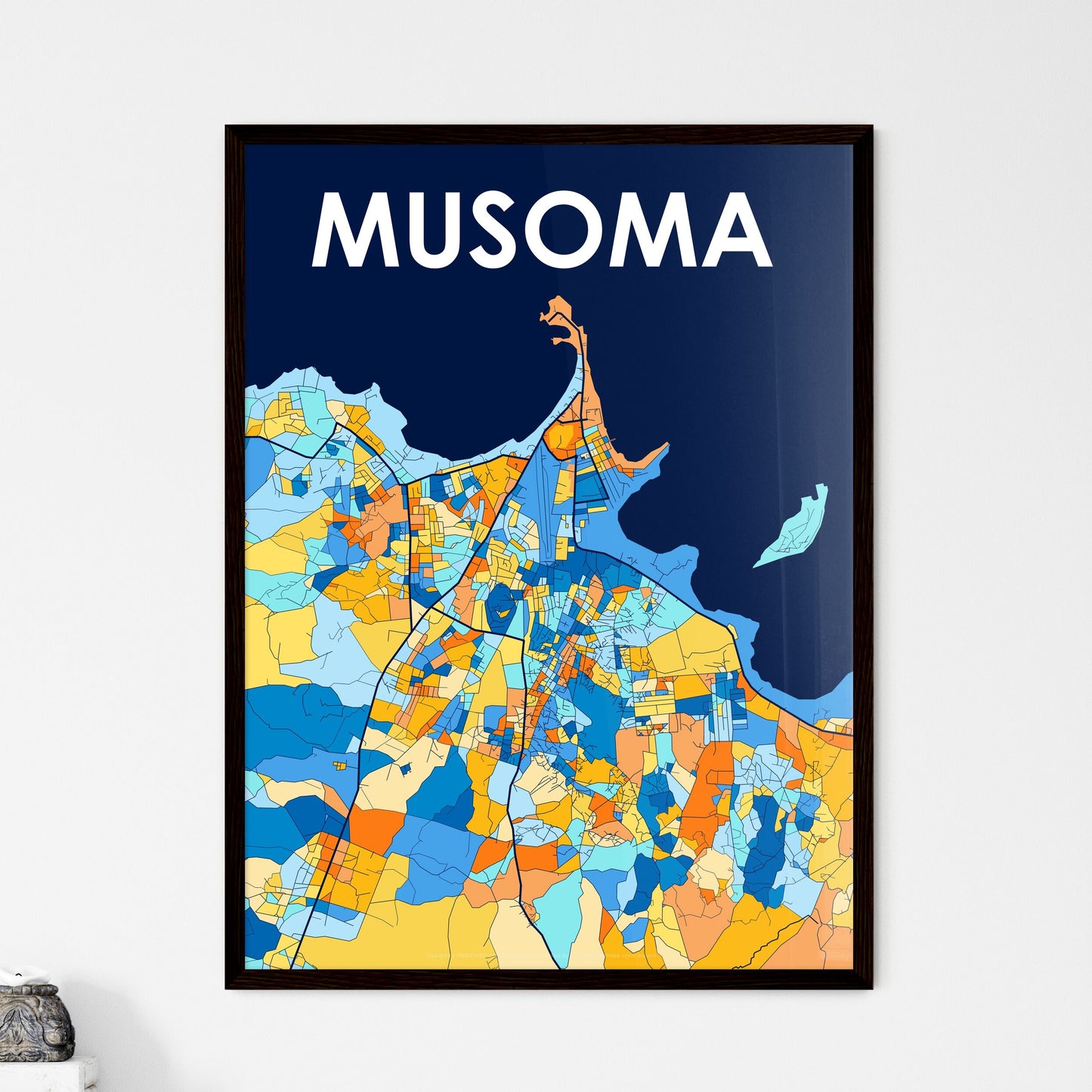 MUSOMA TANZANIA Vibrant Colorful Art Map Poster Blue Orange