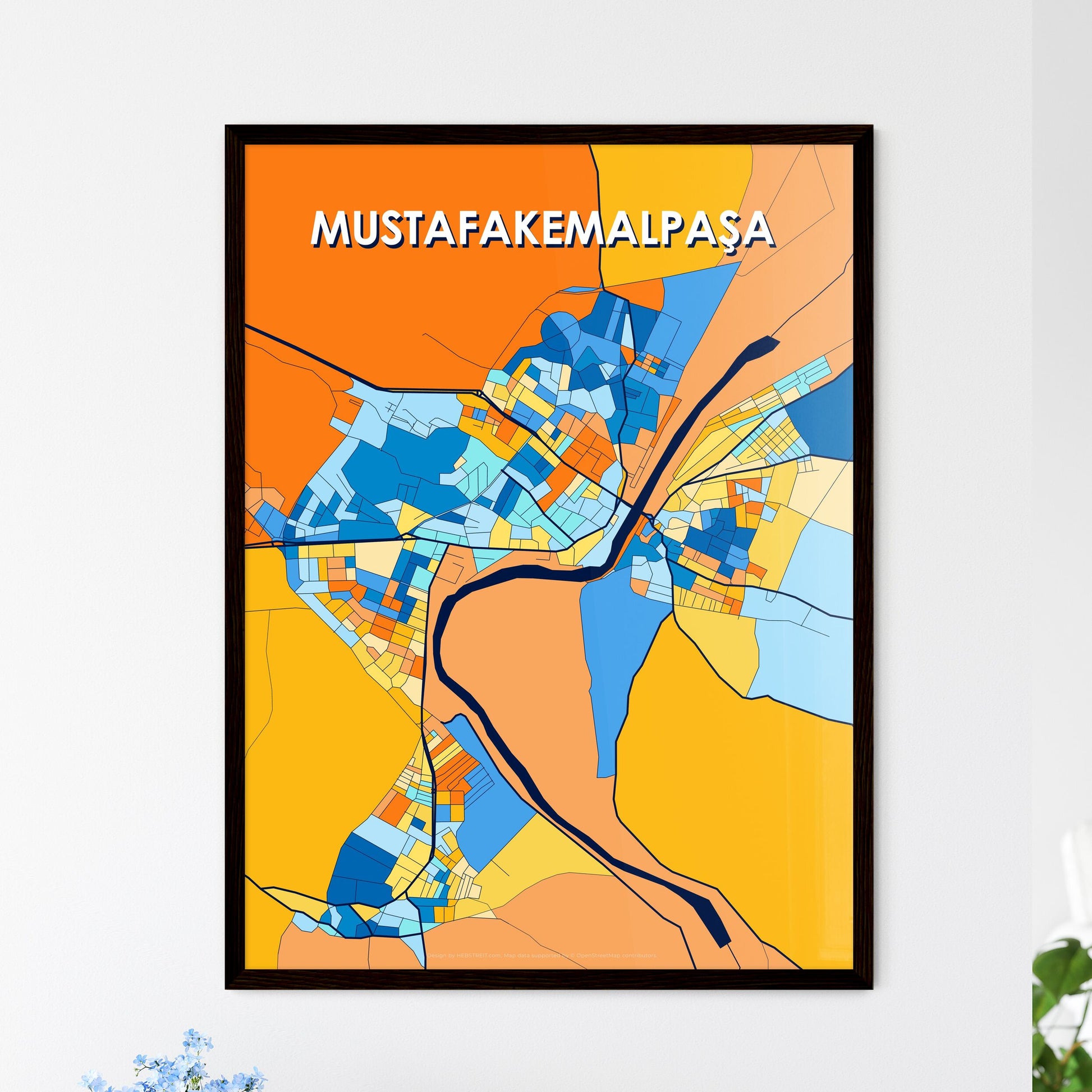 MUSTAFAKEMALPAŞA TURKEY Vibrant Colorful Art Map Poster Blue Orange