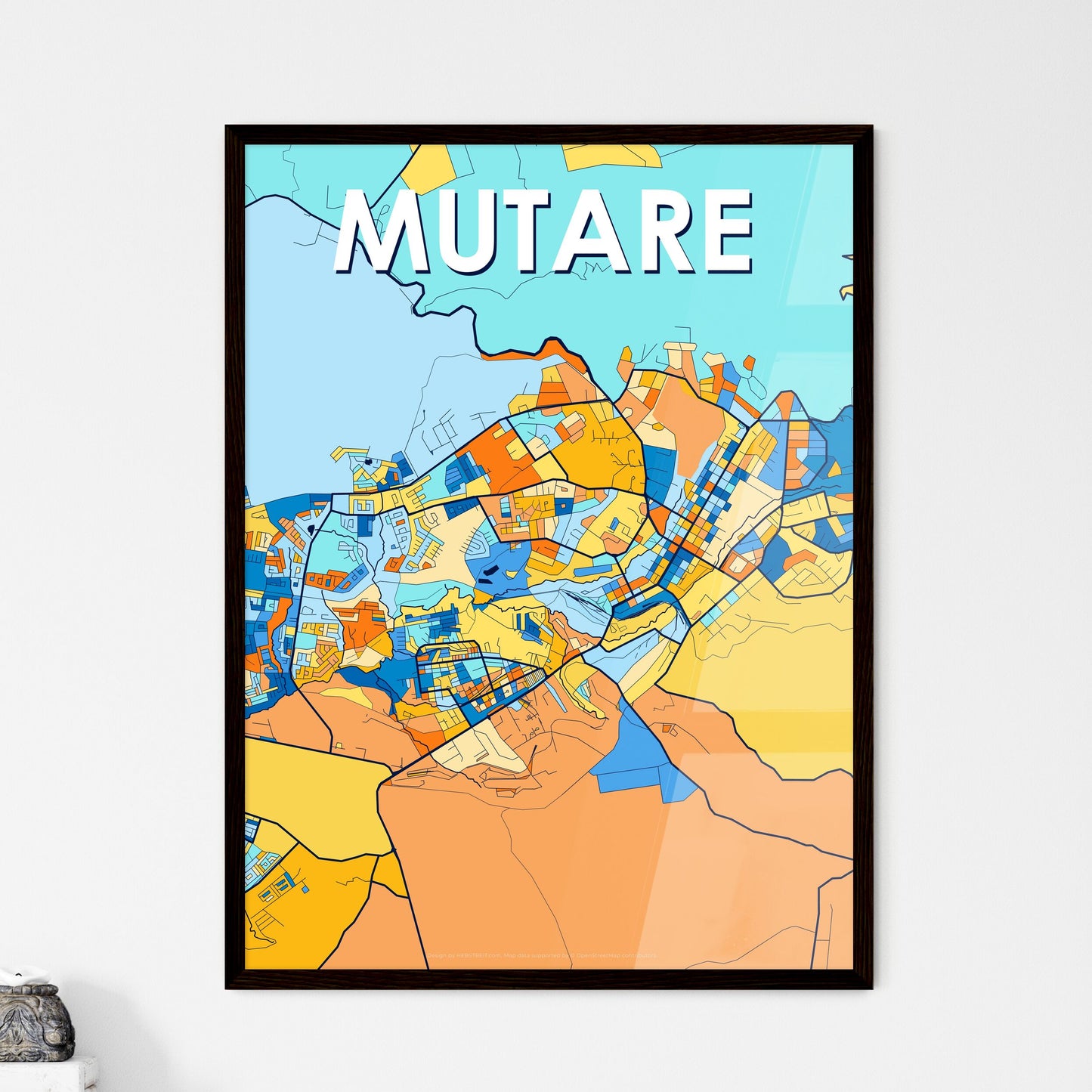 MUTARE ZIMBABWE Vibrant Colorful Art Map Poster Blue Orange