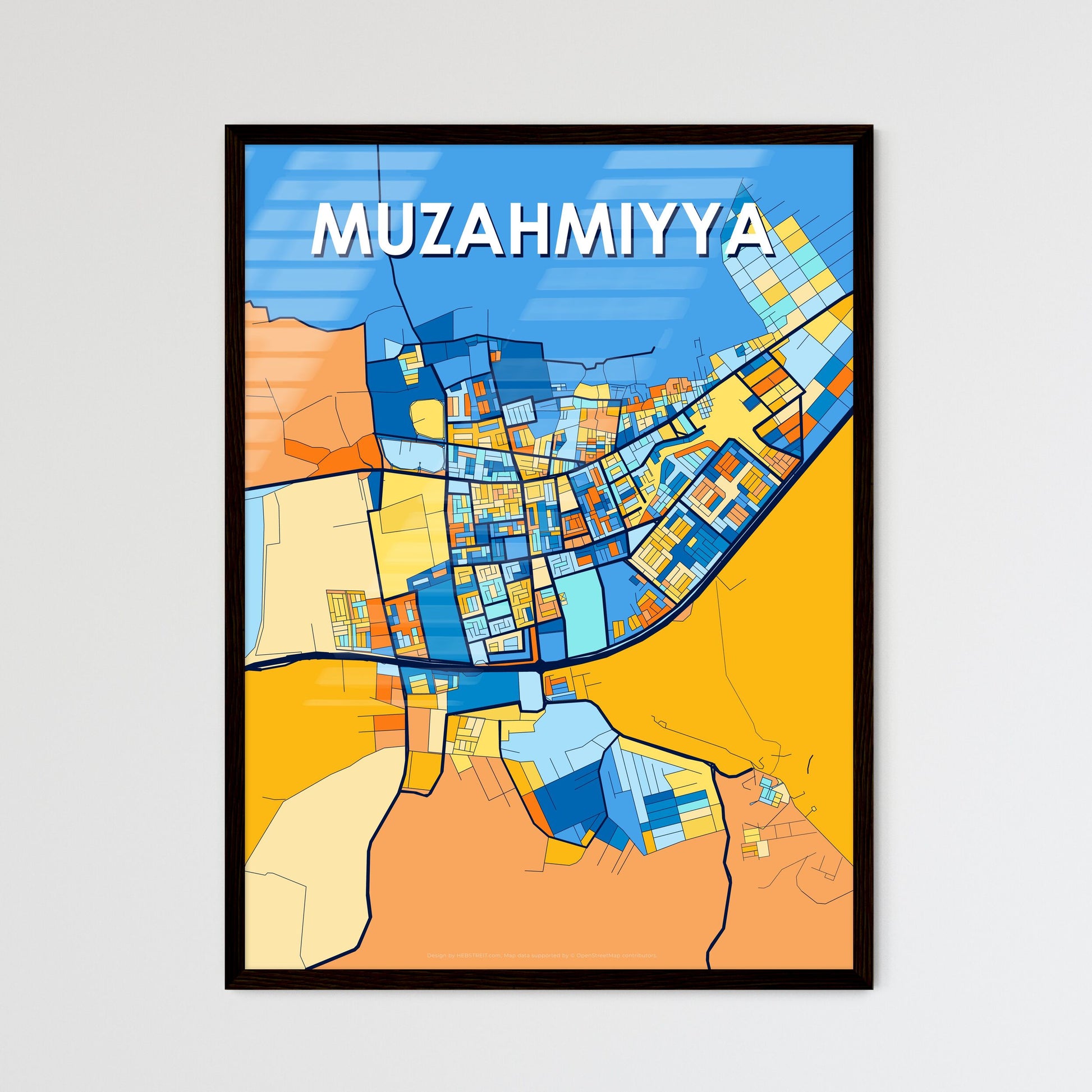 MUZAHMIYYA SAUDI ARABIA Vibrant Colorful Art Map Poster Blue Orange