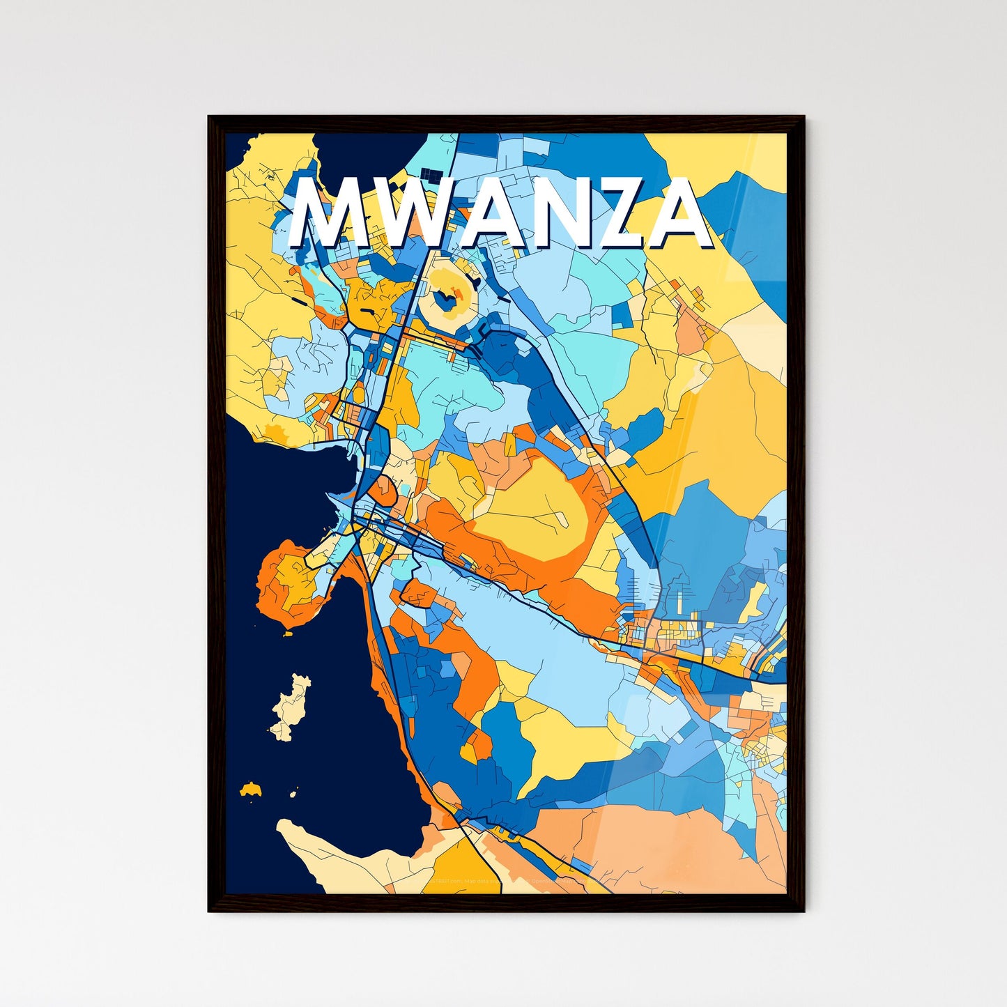 MWANZA TANZANIA Vibrant Colorful Art Map Poster Blue Orange