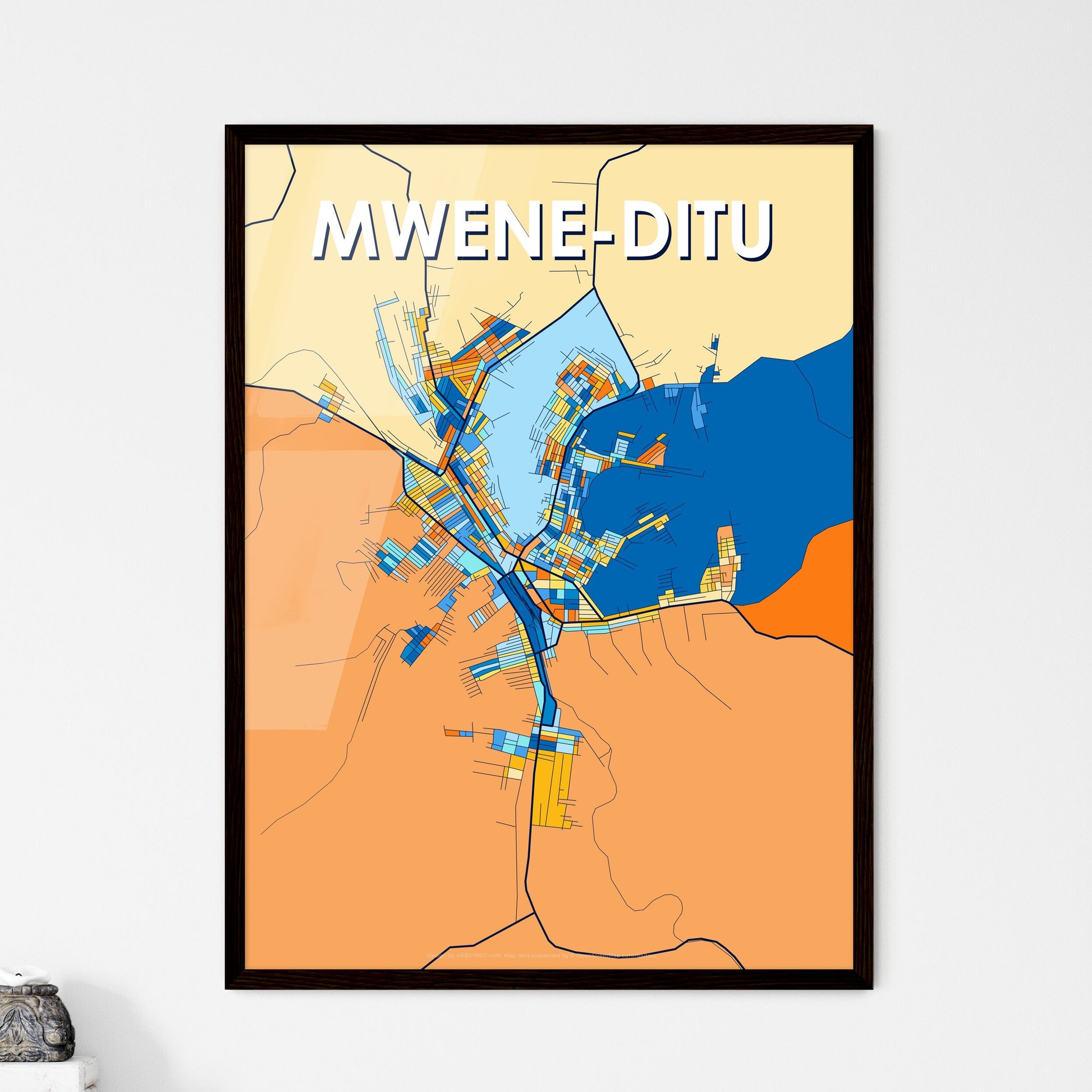 MWENE-DITU DR CONGO Vibrant Colorful Art Map Poster Blue Orange