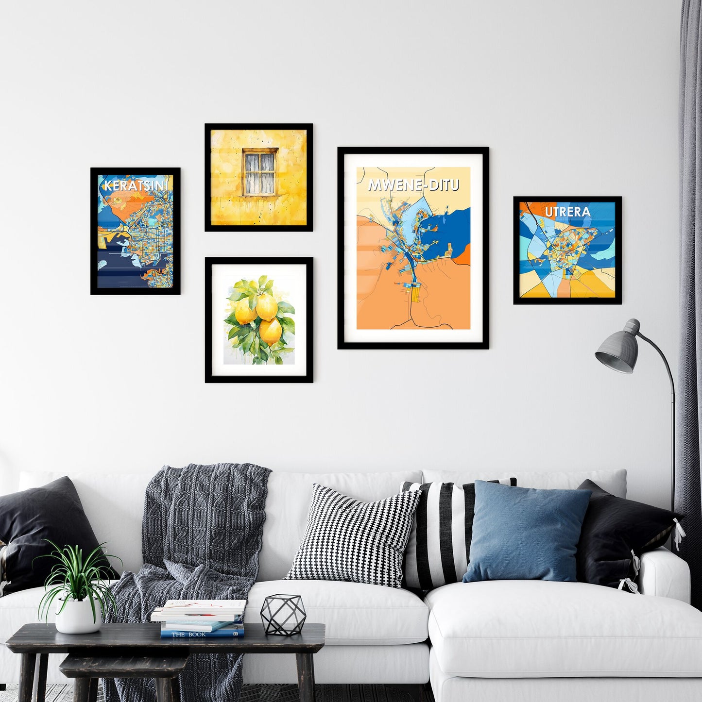 MWENE-DITU DR CONGO Vibrant Colorful Art Map Poster Blue Orange