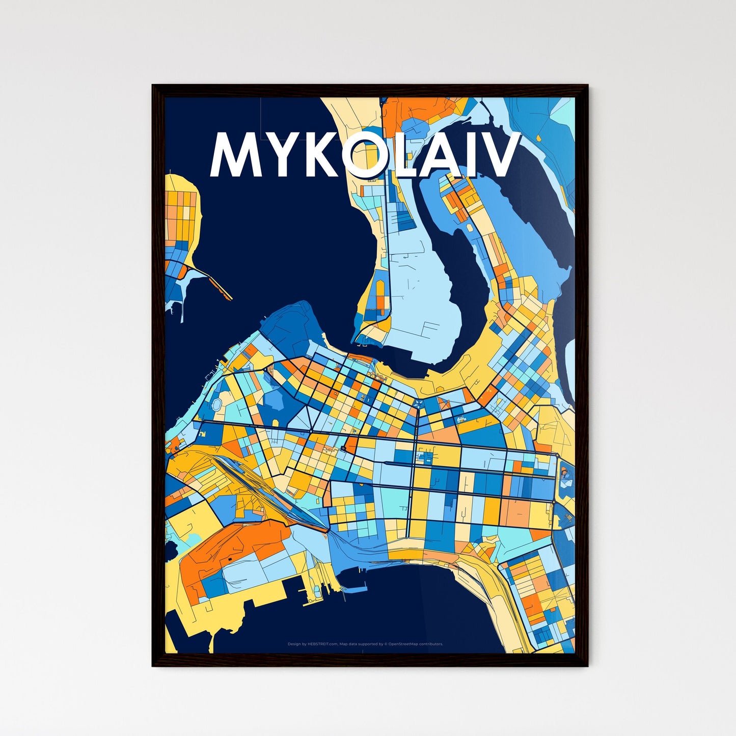 MYKOLAIV UKRAINE Vibrant Colorful Art Map Poster Blue Orange