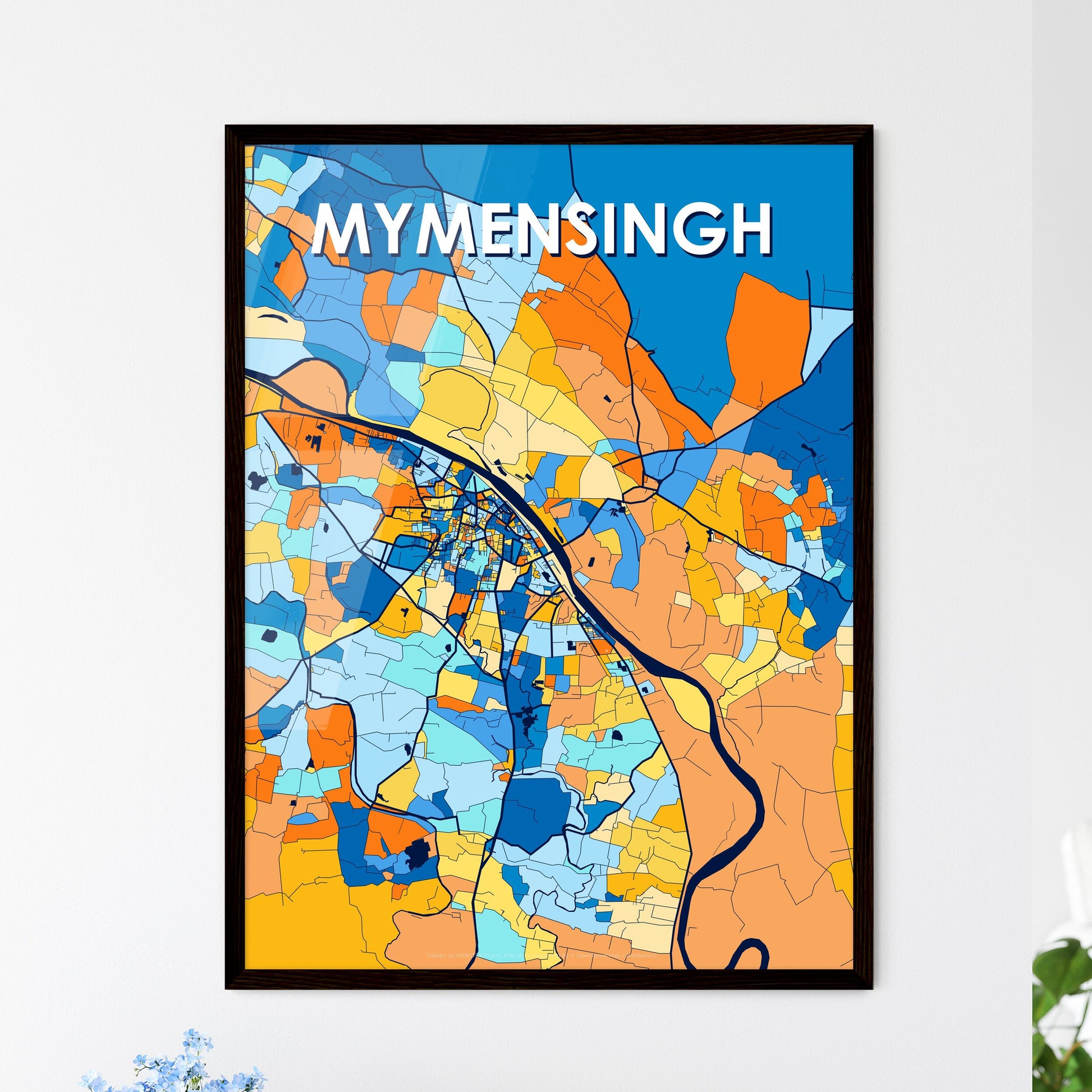 MYMENSINGH BANGLADESH Vibrant Colorful Art Map Poster Blue Orange