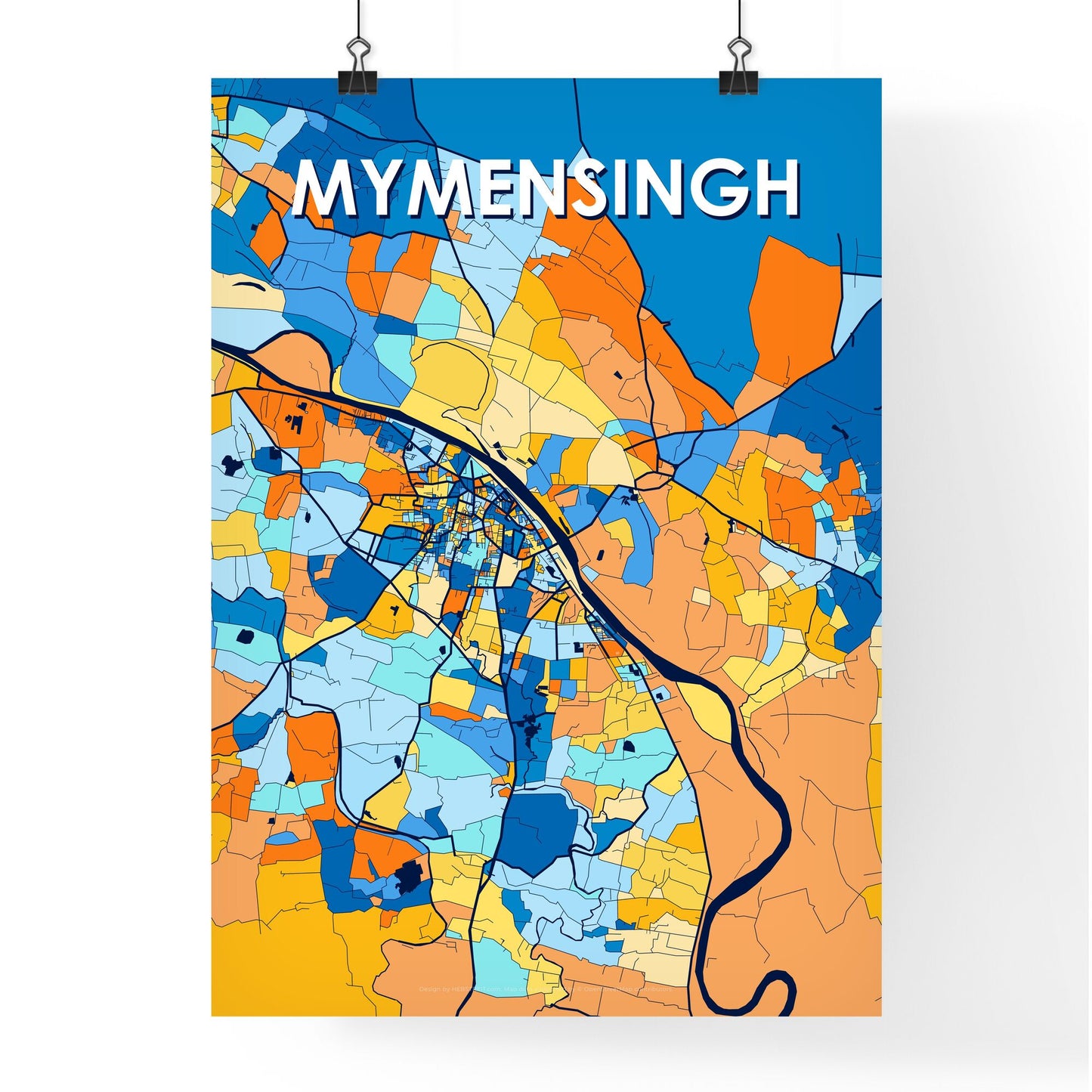 MYMENSINGH BANGLADESH Vibrant Colorful Art Map Poster Blue Orange