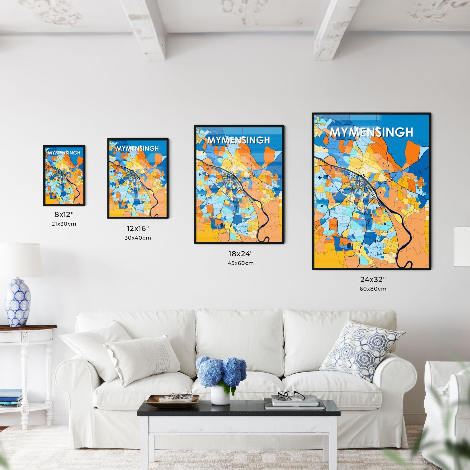 MYMENSINGH BANGLADESH Vibrant Colorful Art Map Poster Blue Orange