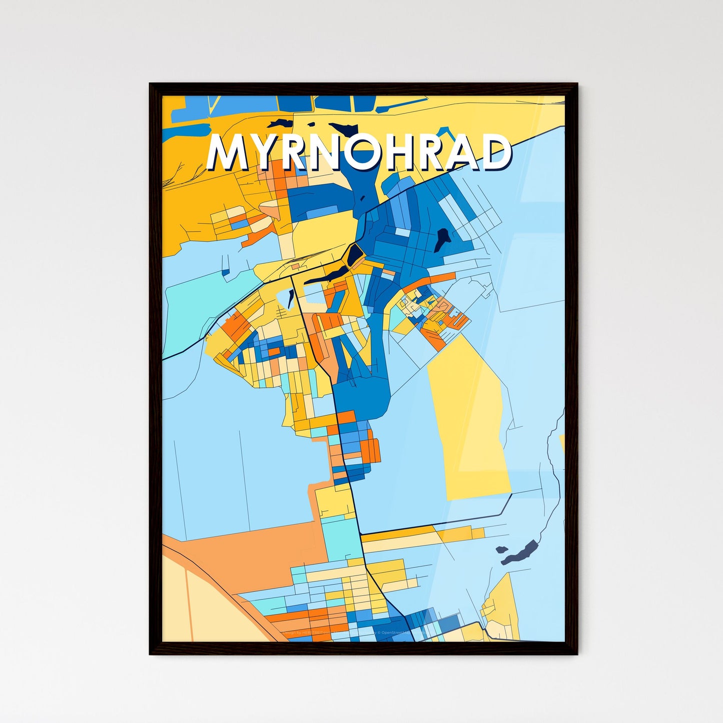 MYRNOHRAD UKRAINE Vibrant Colorful Art Map Poster Blue Orange