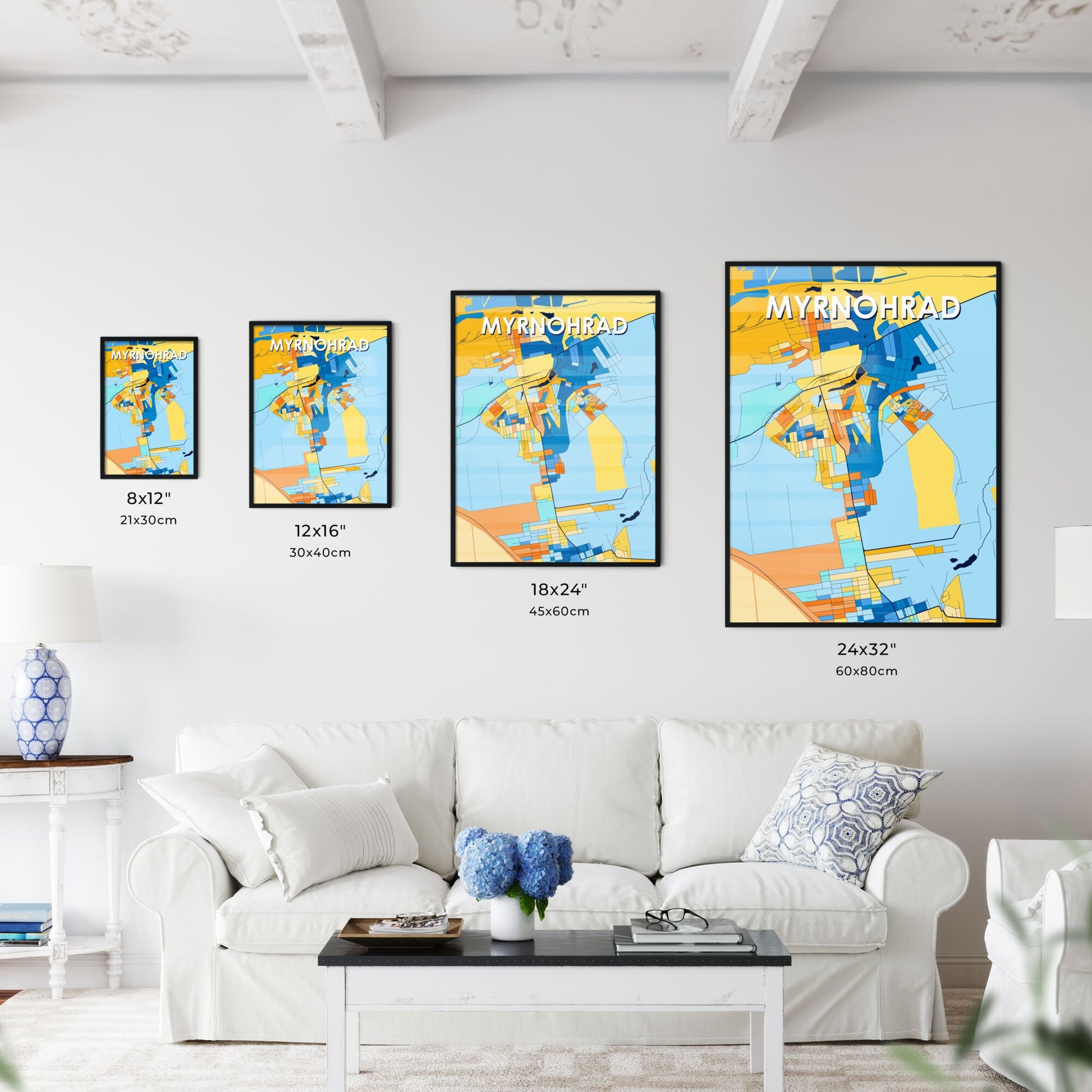 MYRNOHRAD UKRAINE Vibrant Colorful Art Map Poster Blue Orange