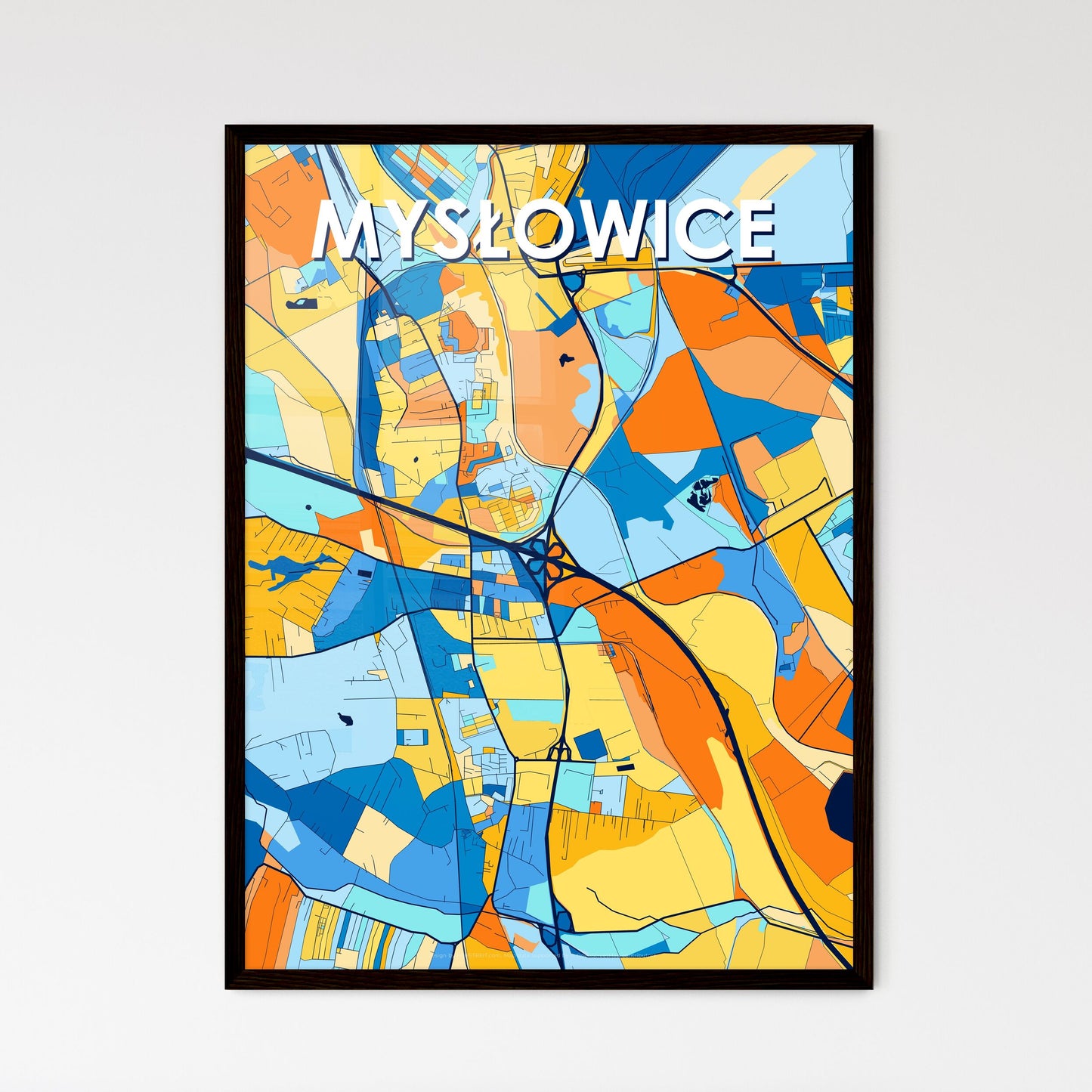 MYSŁOWICE POLAND Vibrant Colorful Art Map Poster Blue Orange