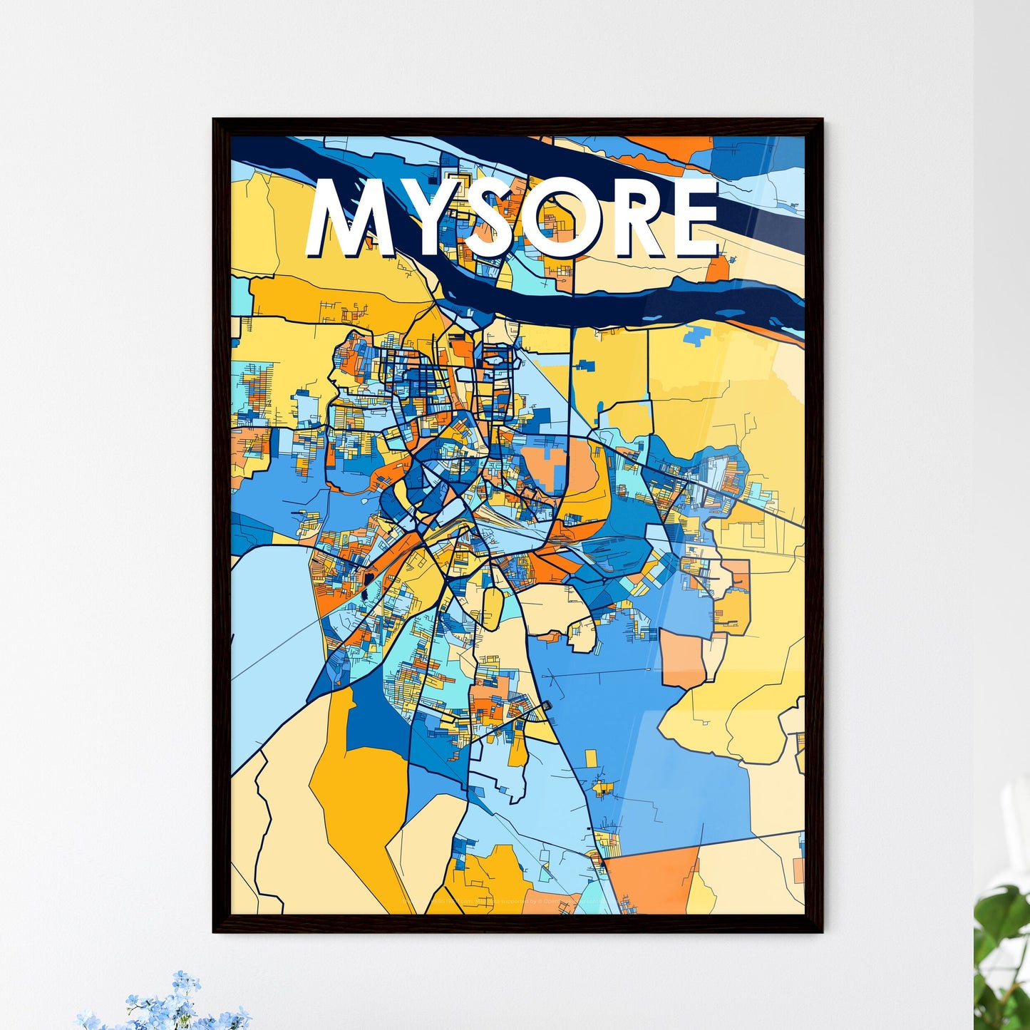 MYSORE INDIA Vibrant Colorful Art Map Poster Blue Orange