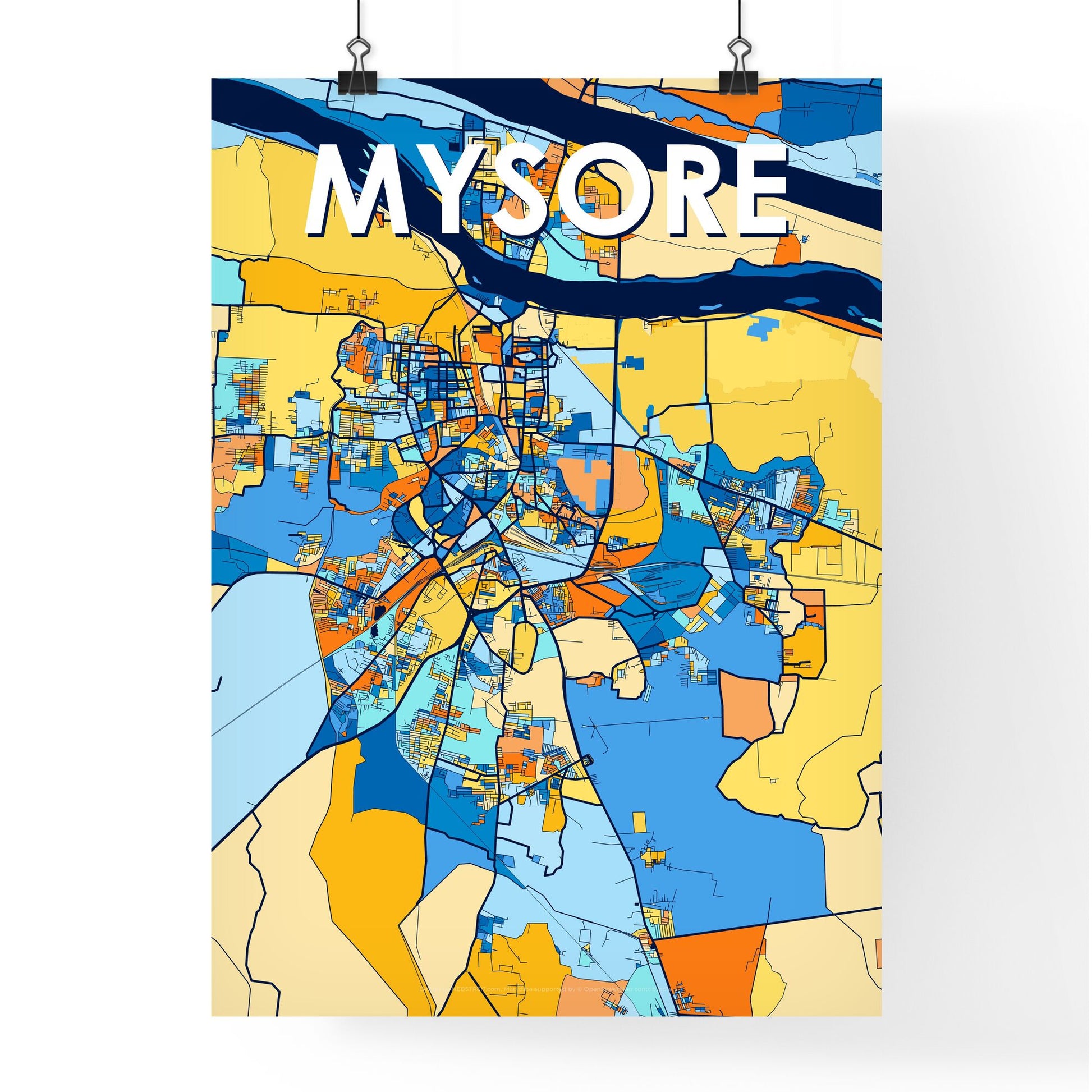 MYSORE INDIA Vibrant Colorful Art Map Poster Blue Orange