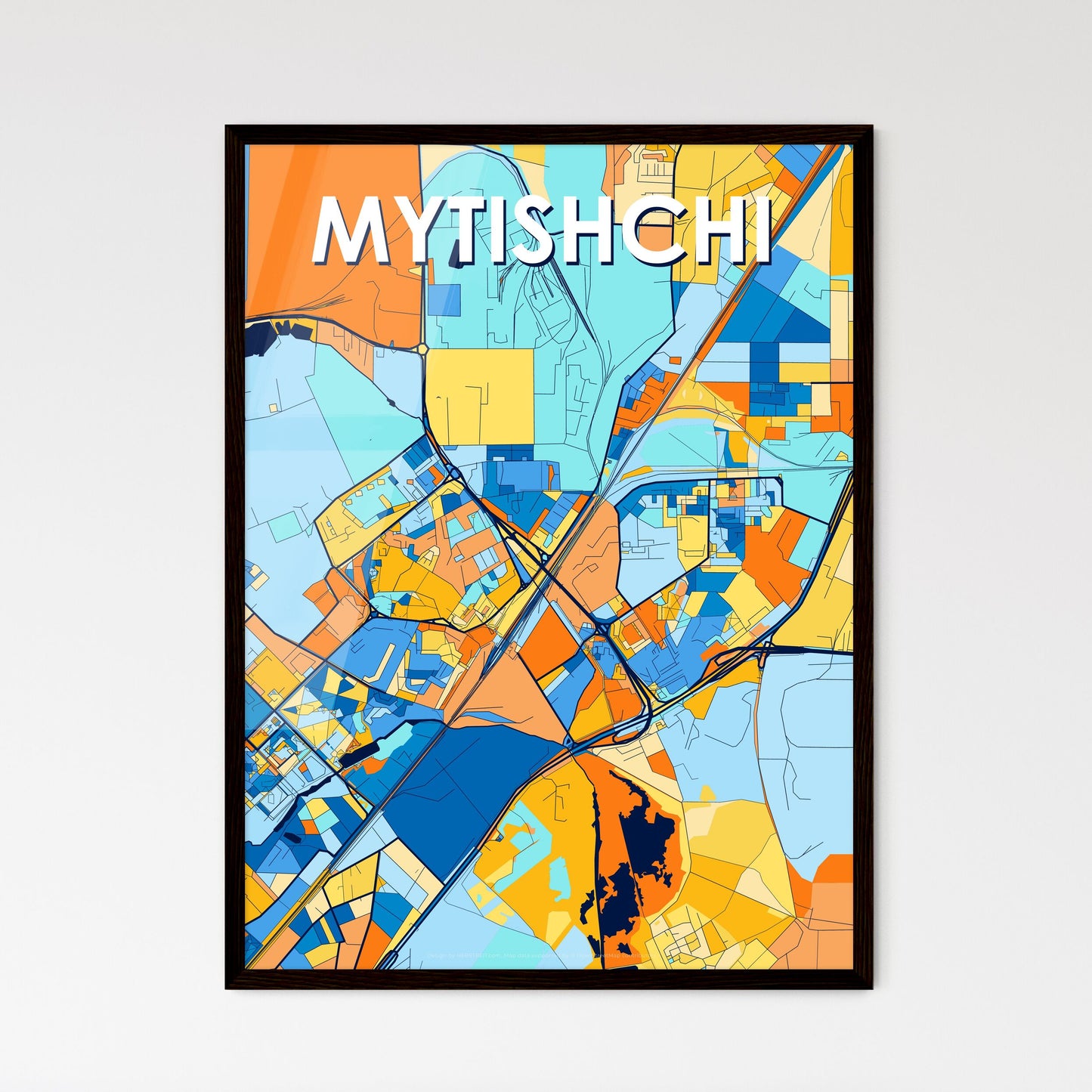 MYTISHCHI RUSSIA Vibrant Colorful Art Map Poster Blue Orange