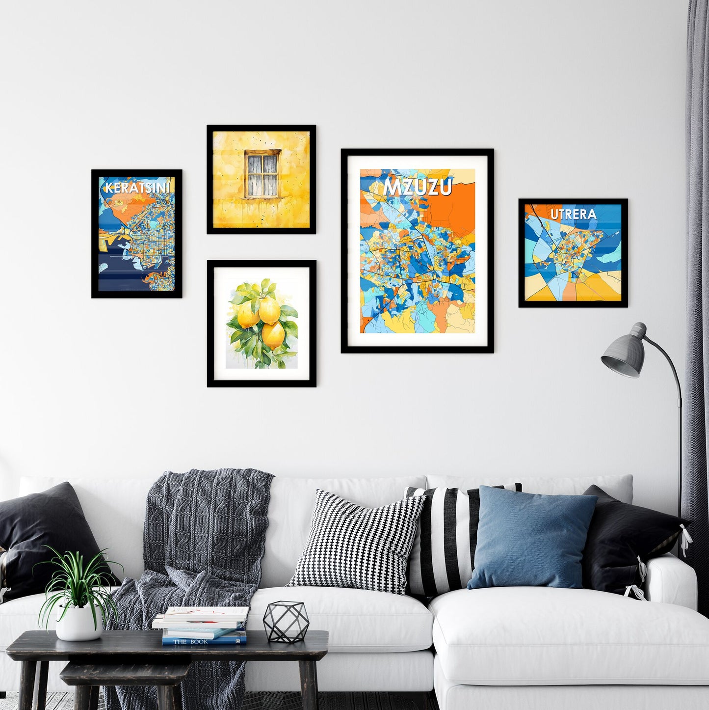 MZUZU MALAWI Vibrant Colorful Art Map Poster Blue Orange