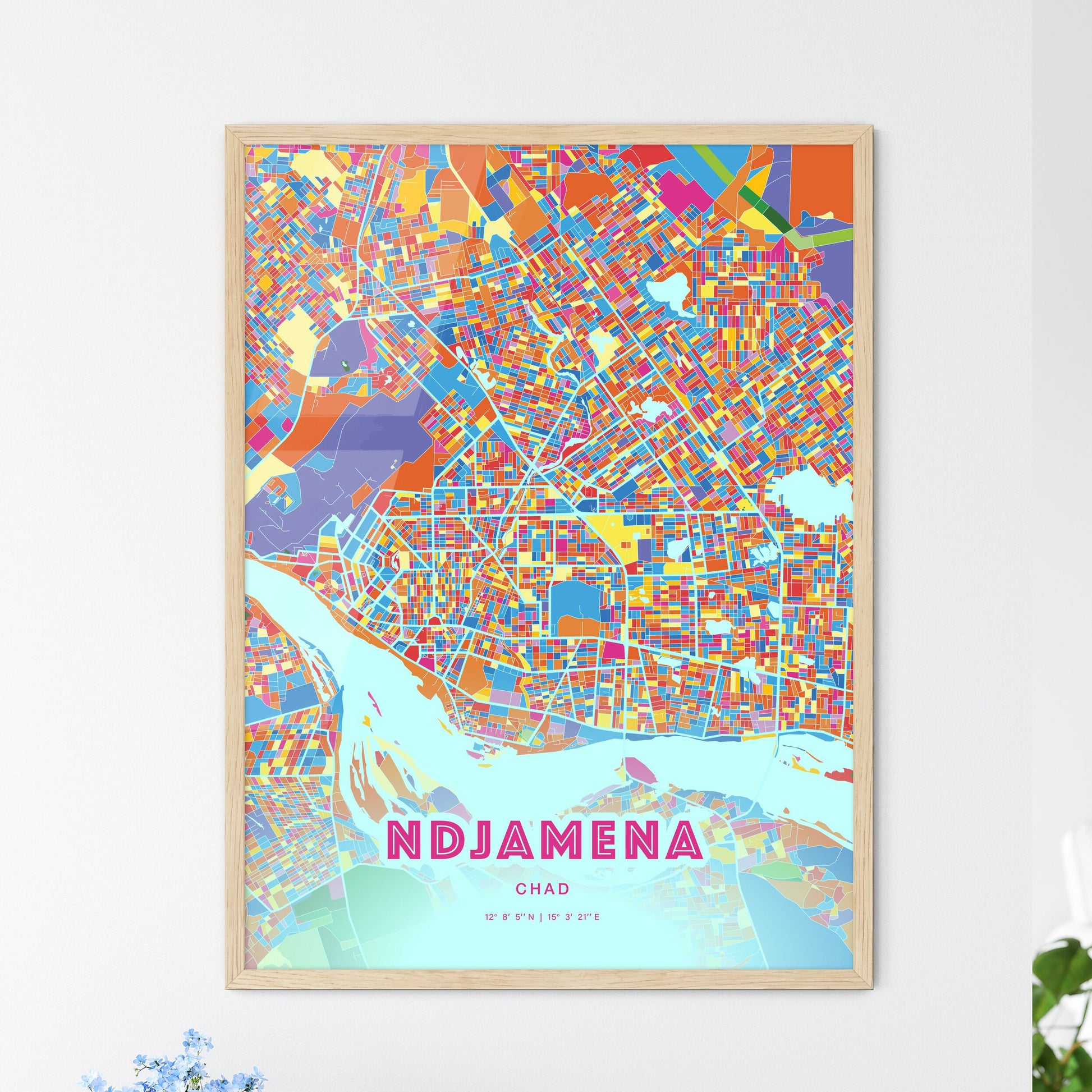 Colorful Ndjamena Chad Fine Art Map Crazy Colors