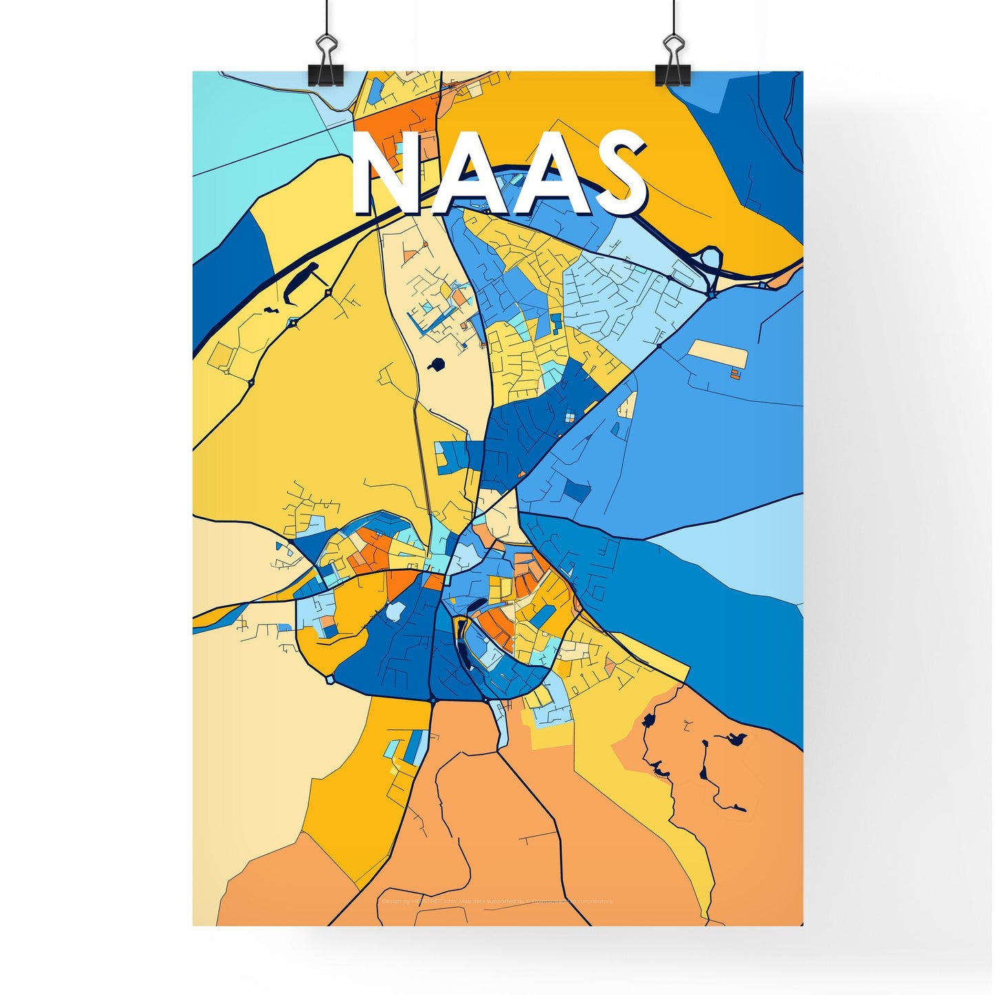 NAAS IRELAND Vibrant Colorful Art Map Poster Blue Orange